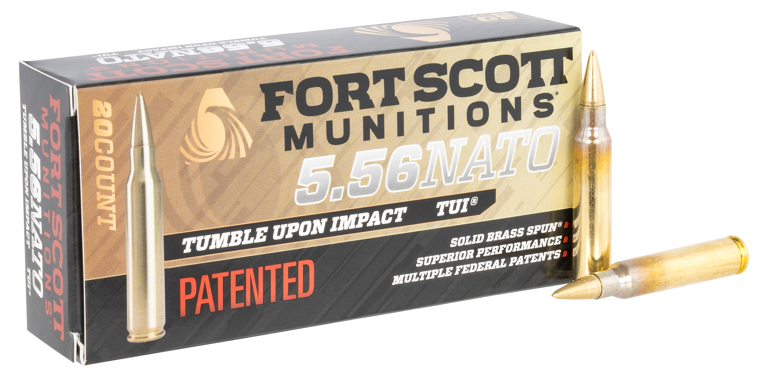Fort Scott Munitions 556062SBV1 Tumble Upon Impact (TUI) Rifle 5.56x45mm NATO 62 gr Solid Brass Spun (SBS) 20rd Bx