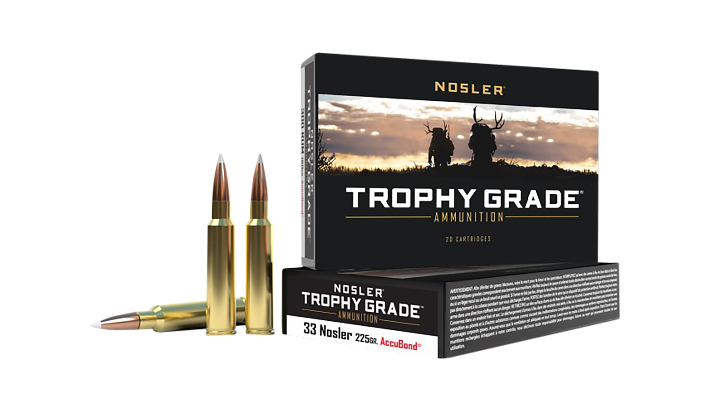 Nosler Trophy Grade Ammunition 33 Nosler 225 Grain AccuBond 20RD