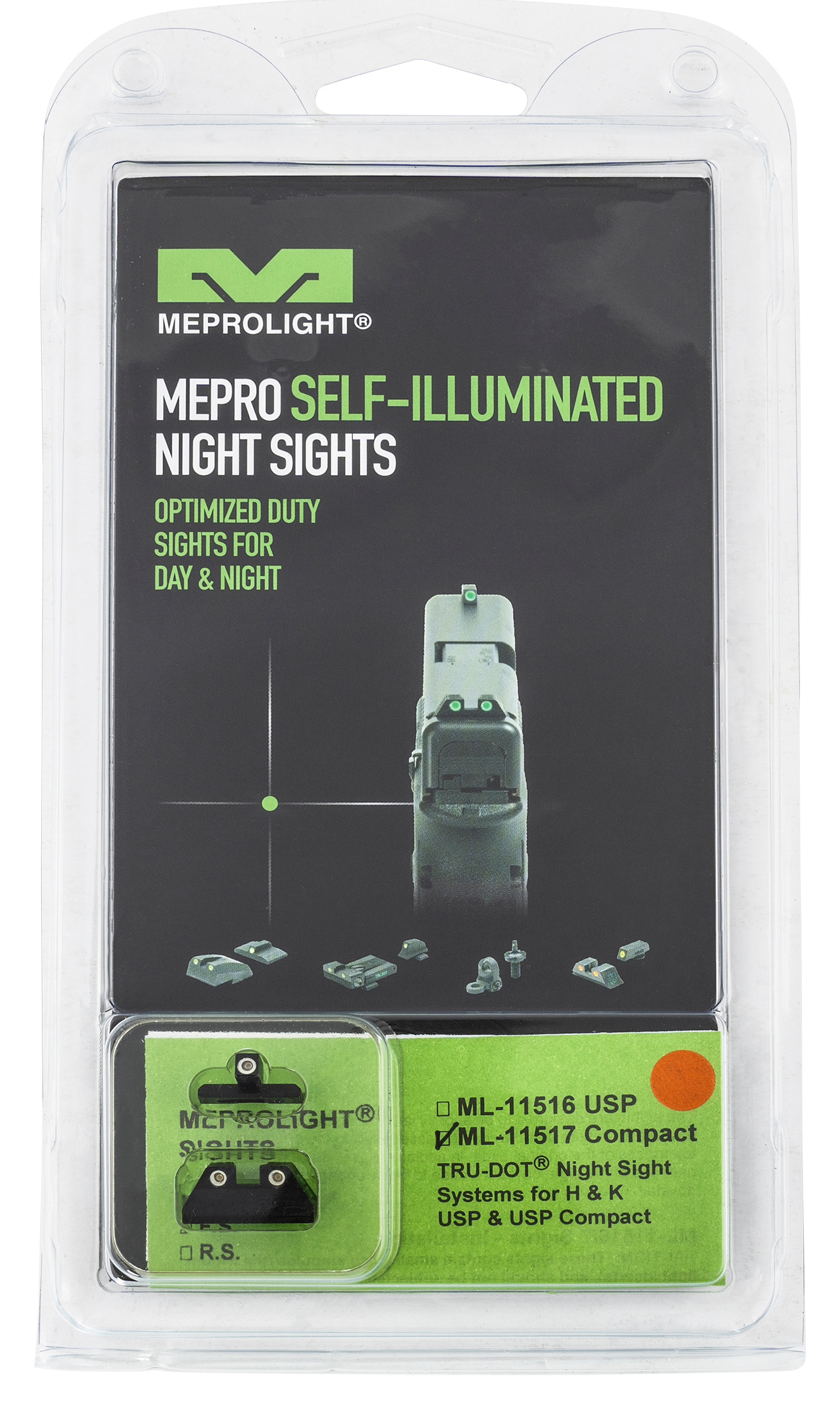Meprolight USA 115173301 Tru-DotBlack | Green Tritium Front Sight Orange Tritium Rear Sight Set