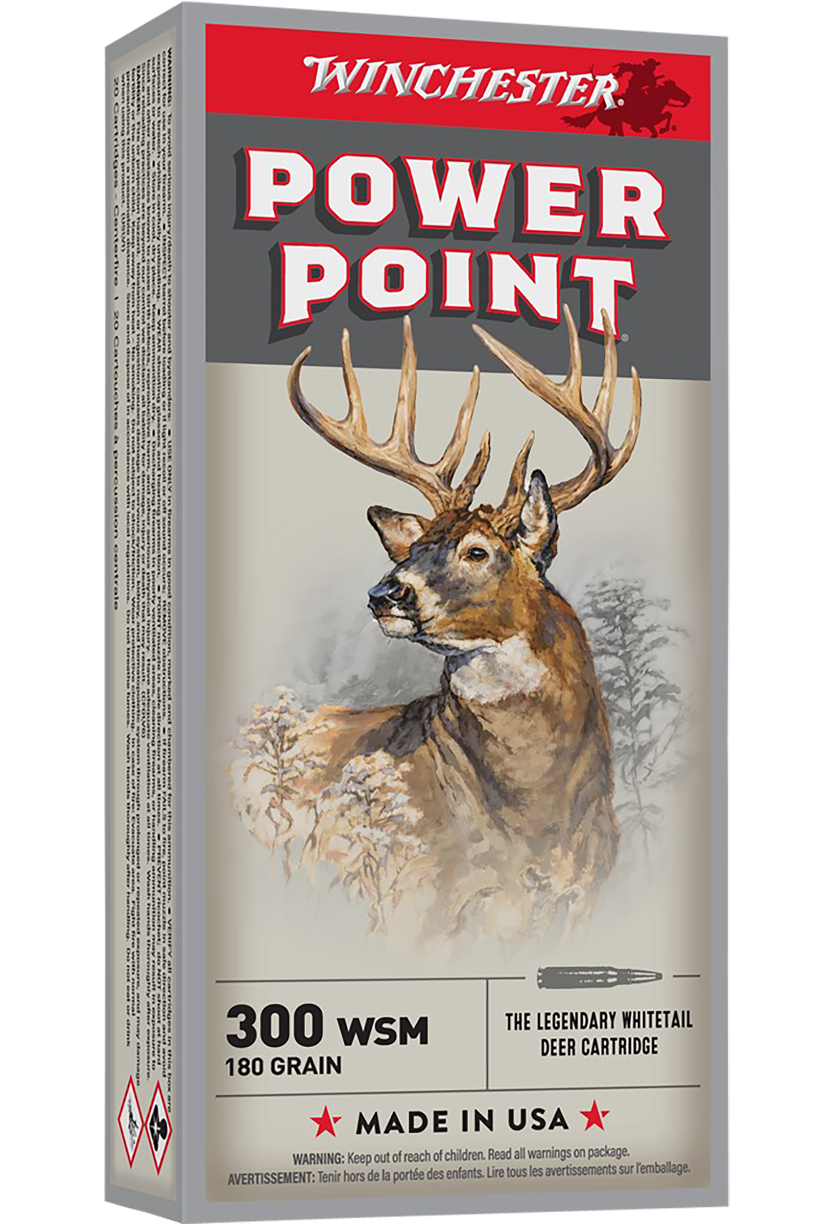 Winchester Power Point Ammunition 300 Winchester Short Magnum (WSM) 180 Grain Power-Point 20RD
