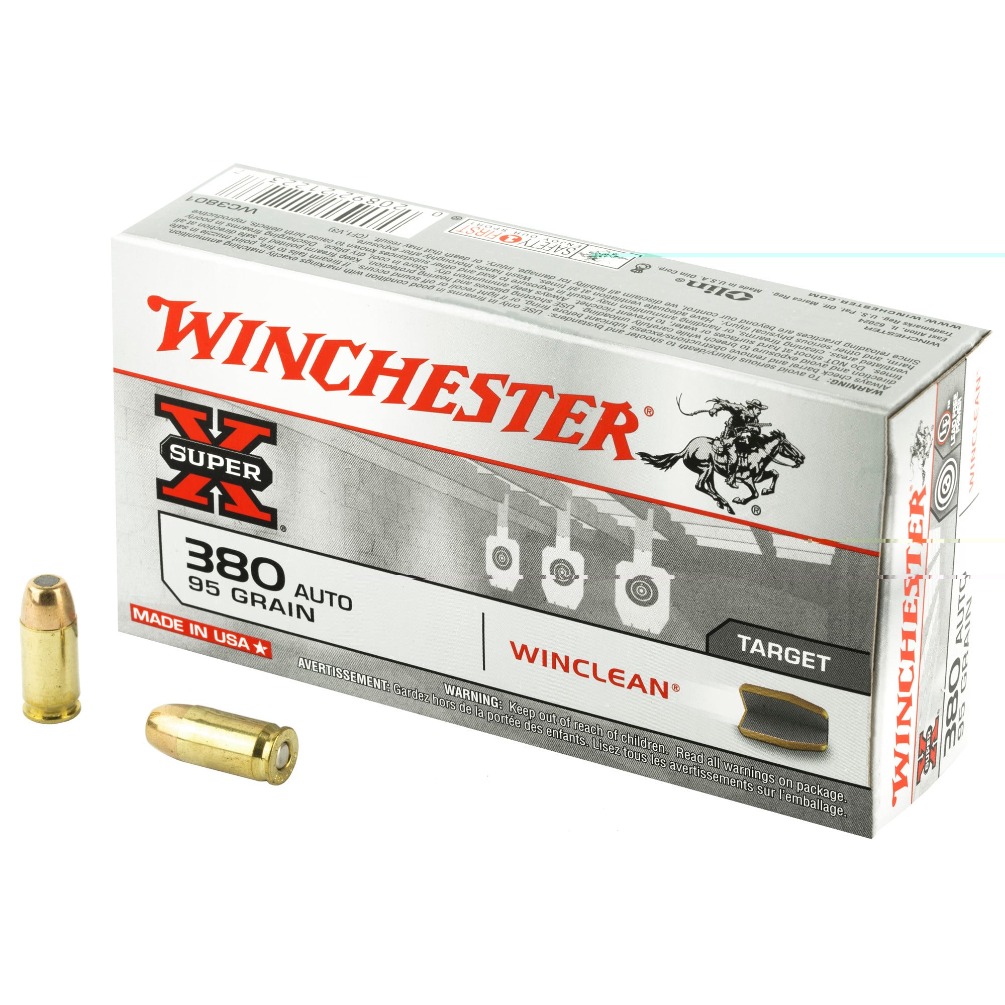 Winchester Ammo WC3801 Super X Target 380 ACP 95 gr Winclean Brass Enclosed Base 50rd Bx
