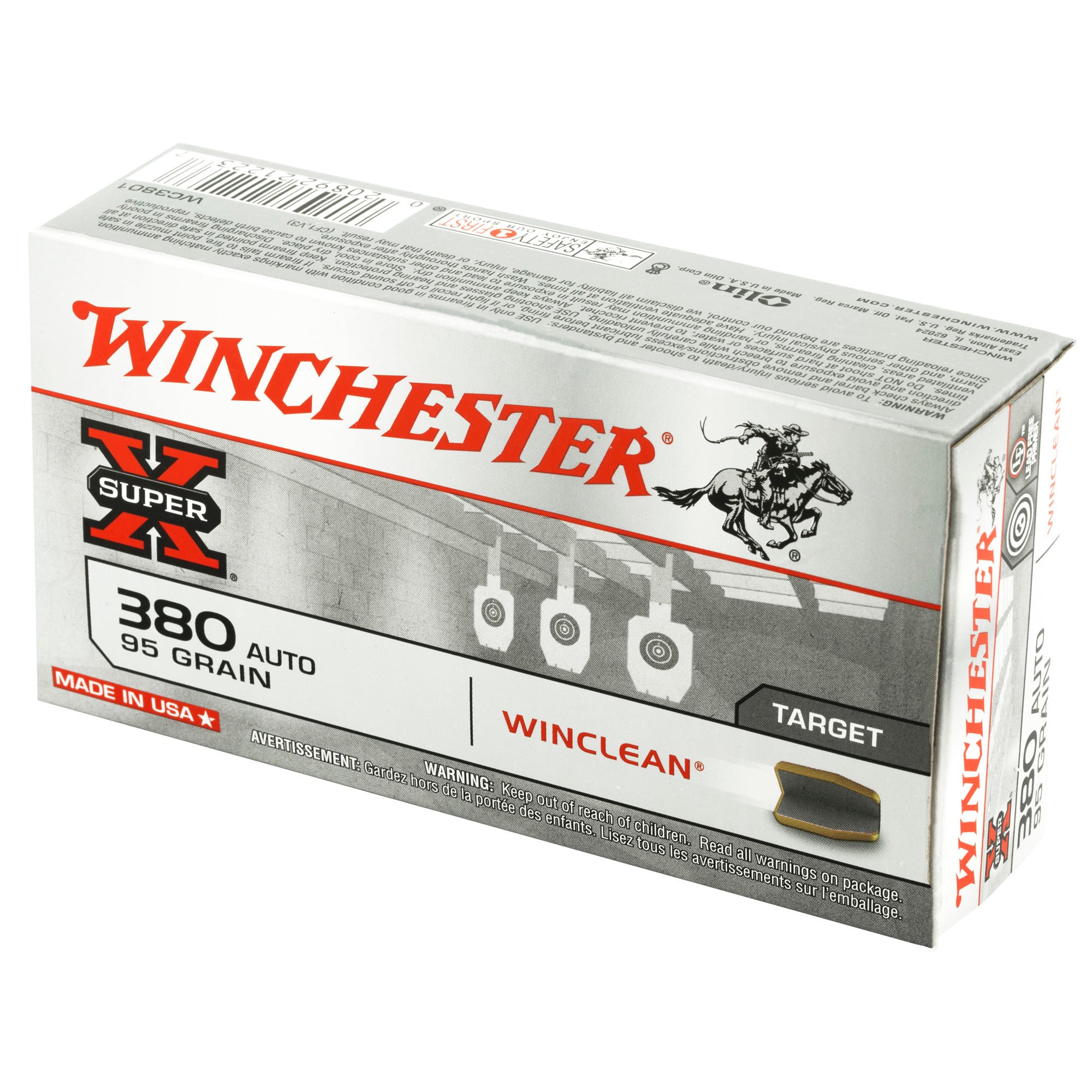 Winchester Ammo WC3801 Super X Target 380 ACP 95 gr Winclean Brass Enclosed Base 50rd Bx
