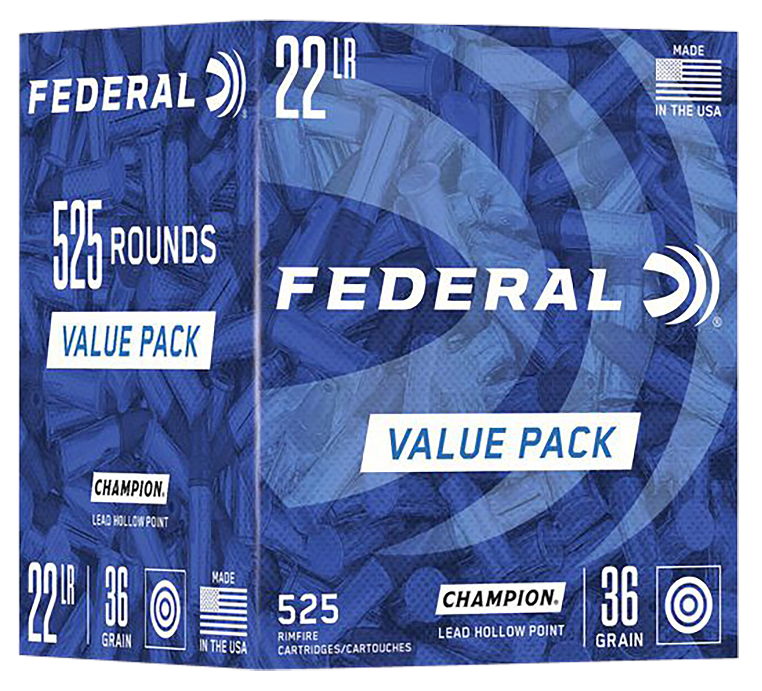 Federal 747 Champion Training Value Pack 22 LR 36 gr Lead Hollow Point (LHP) 525 Per Box/ 10 Cs