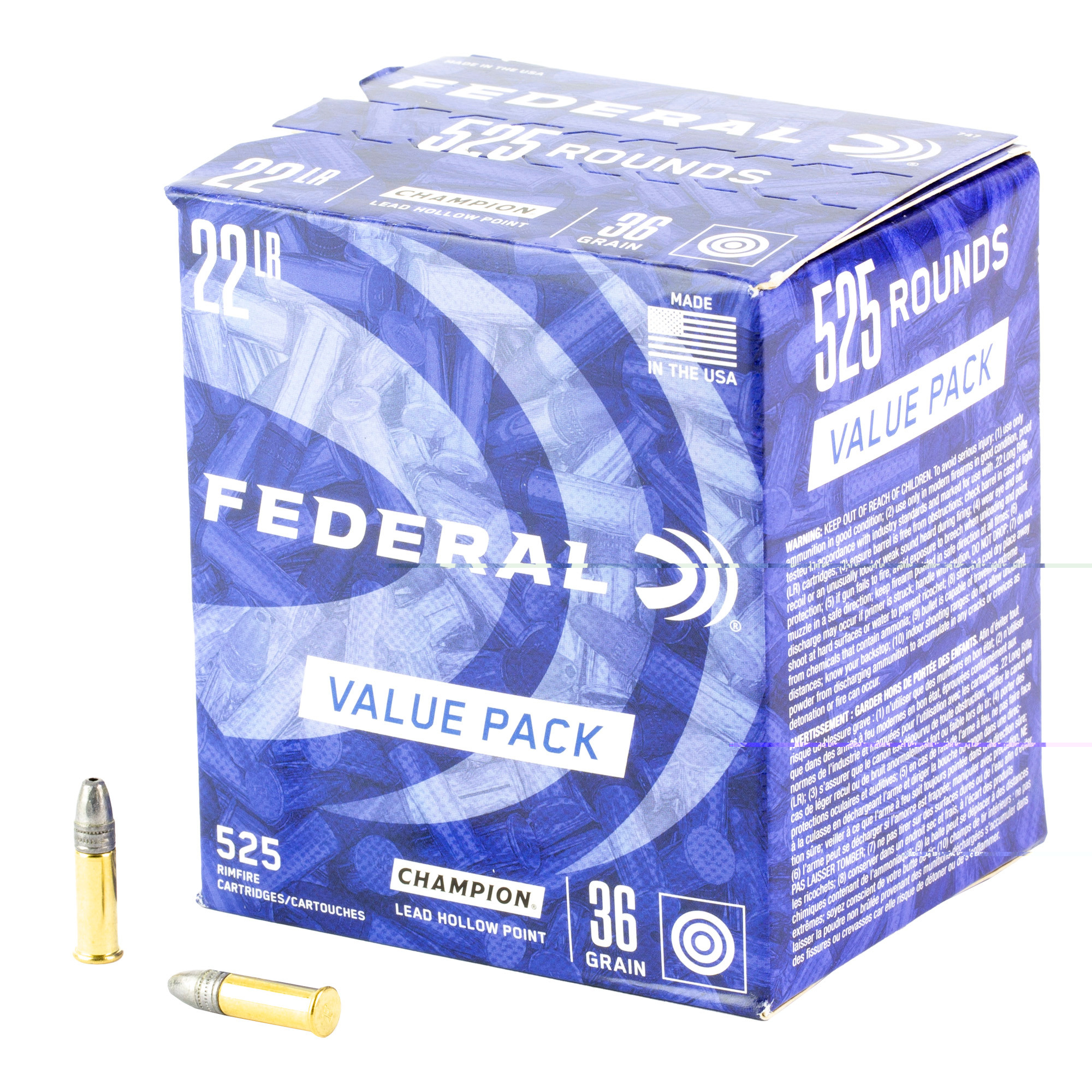 Federal 747 Champion Training Value Pack 22 LR 36 gr Lead Hollow Point (LHP) 525 Per Box/ 10 Cs