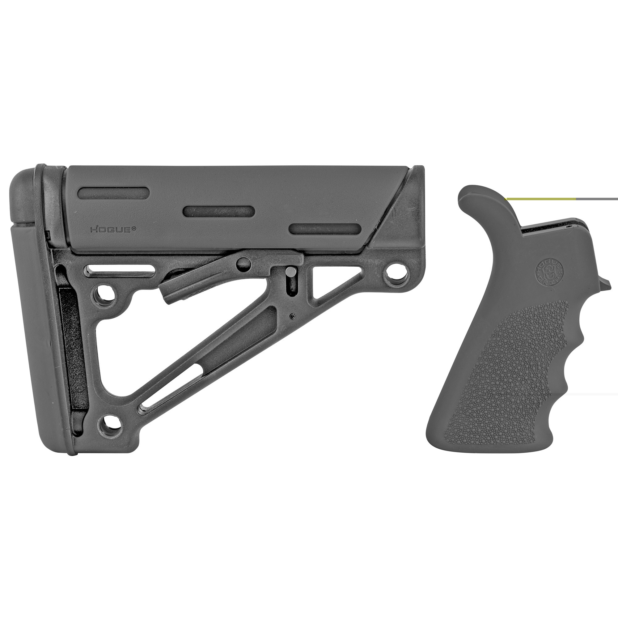 Hogue 15056 OverMolded Combo Kit Collapsible Black OverMolded Rubber Black Synthetic & Black Rubber Grip for AR15, M16 with Mil-Spec Tube (Tube Not Included)