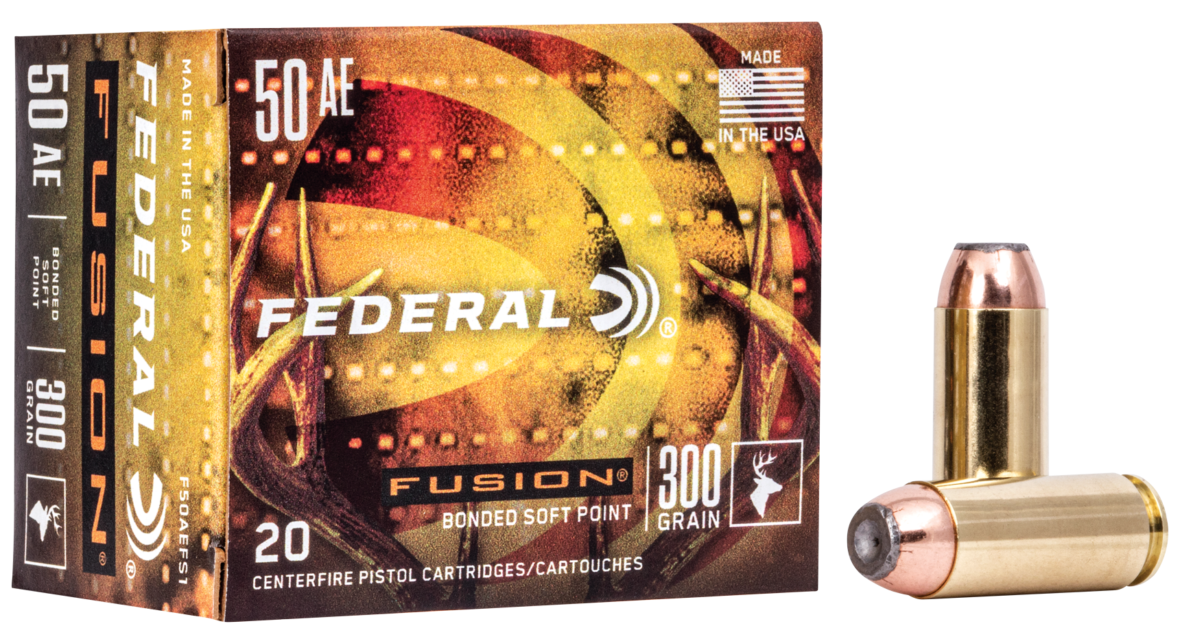 Federal Fusion Ammunition 50 Action Express 300 Grain Bonded Jacketed Hollow Point 20RD