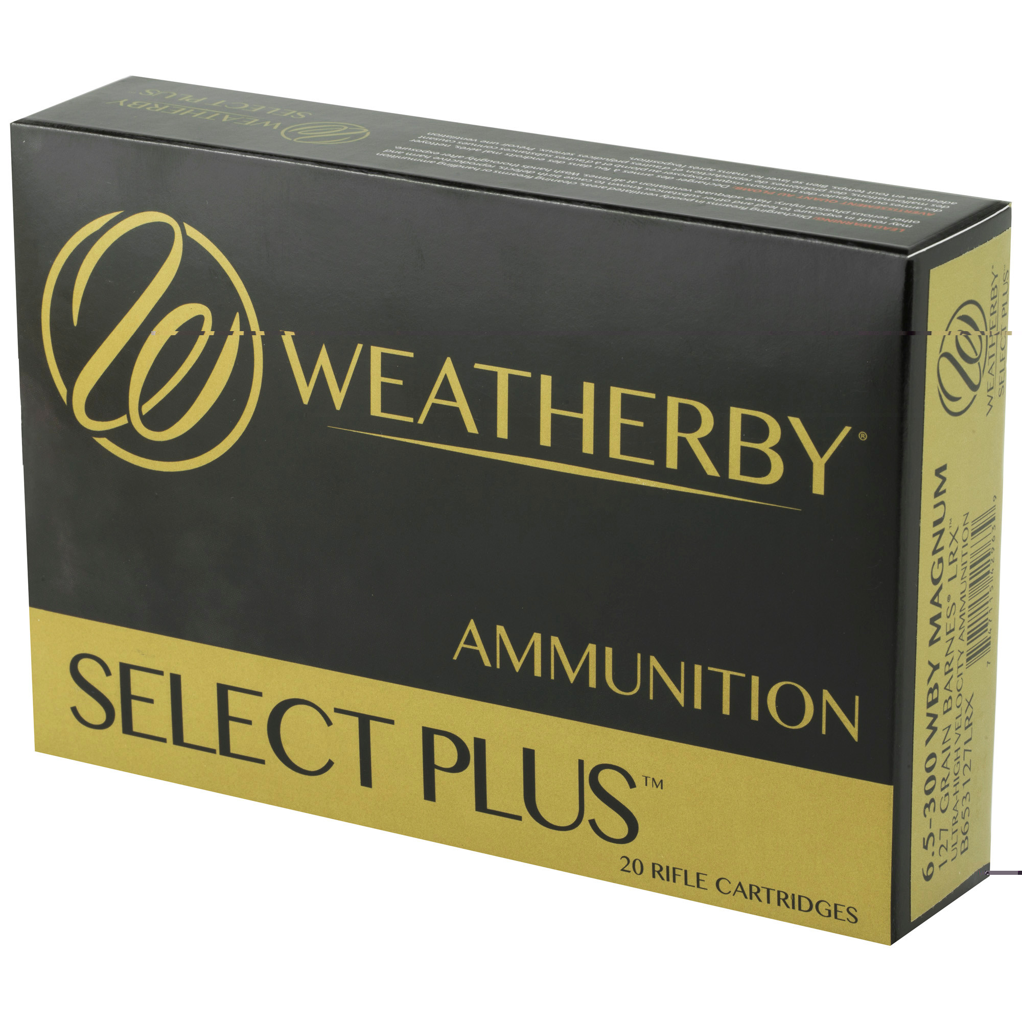 Weatherby Select Plus Ammunition 6.5-300 Weatherby Magnum 127 Grain Barnes LRX Polymer Tipped Boat Tail Lead-Free 20RD