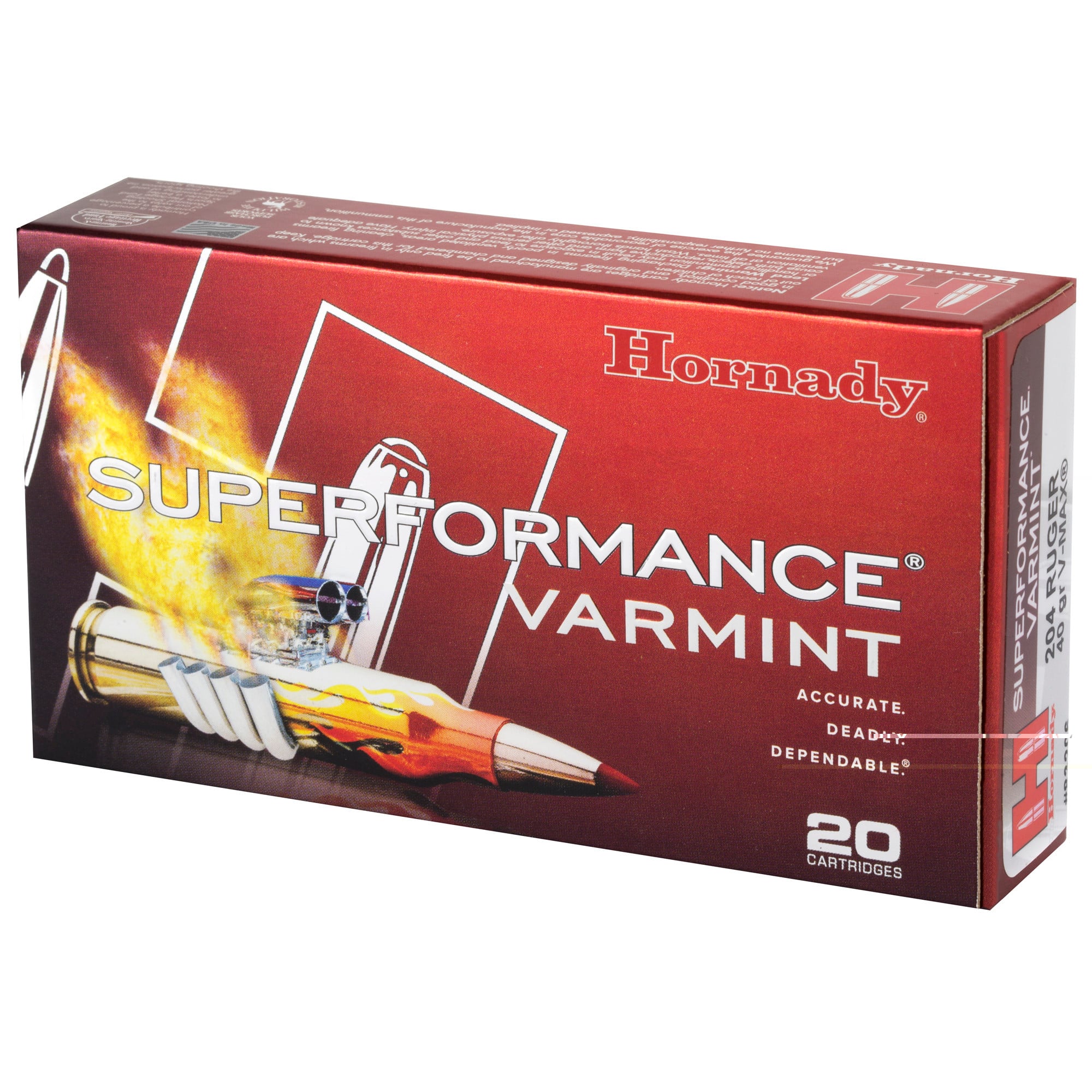 Hornady Superformance Varmint Ammunition 204 Ruger 40 Grain V-Max 20RD
