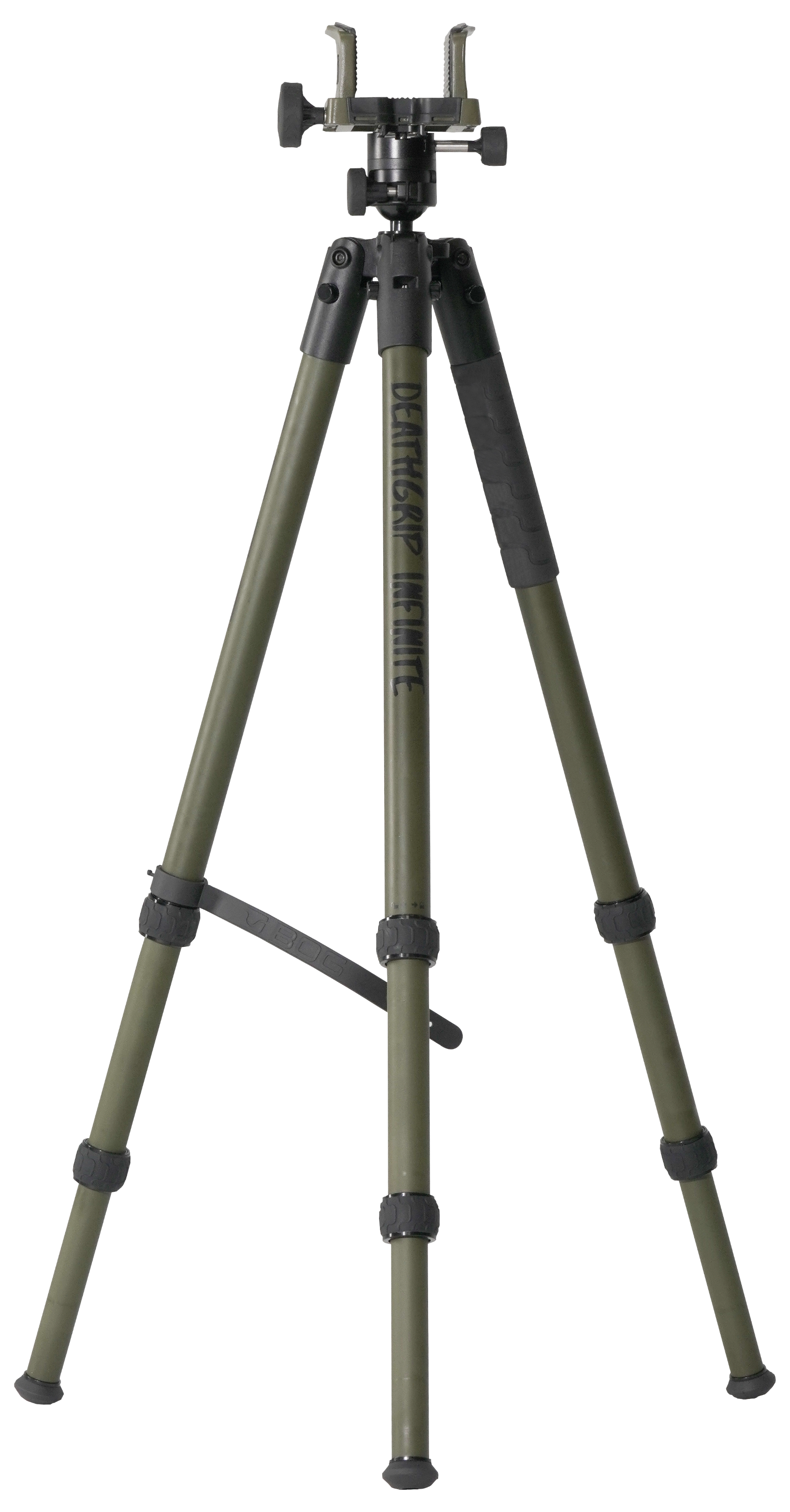 Bog-Pod 1159188 DeathGrip Infinite Tripod made of Aluminum with Black/OD Green Finish, Ball Head Mount, Hybrid Foot & DeathGrip Clamping System