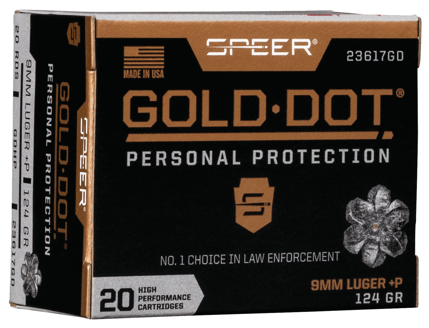 Speer Gold Dot Ammunition 9mm Luger +P 124 Grain Jacketed Hollow Point