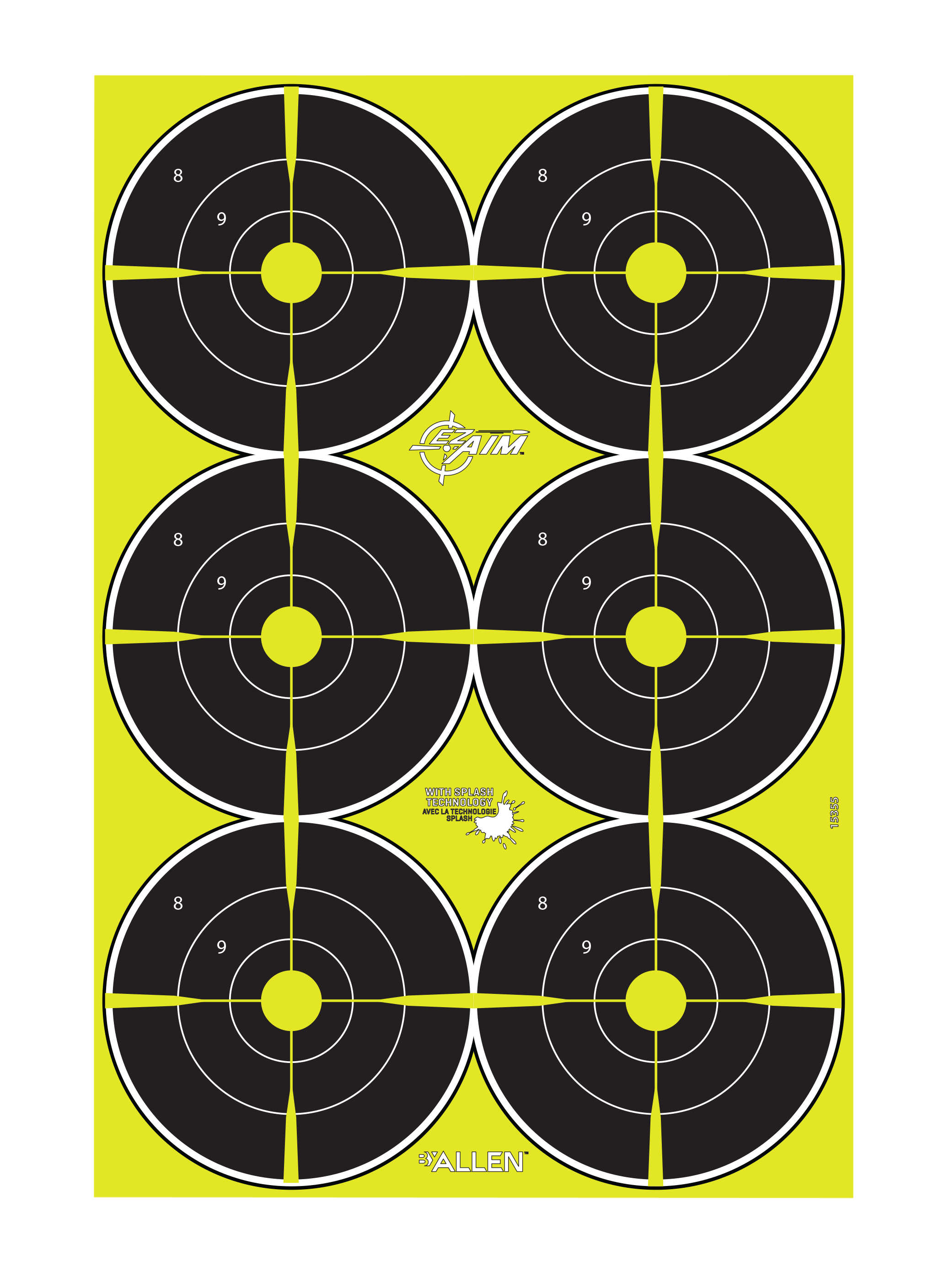EZ-Aim 15355 Splash Reactive Target Bullseye Paper Hanging 12.50" W X 18.25" H Black/Yellow 8 Per Pkg