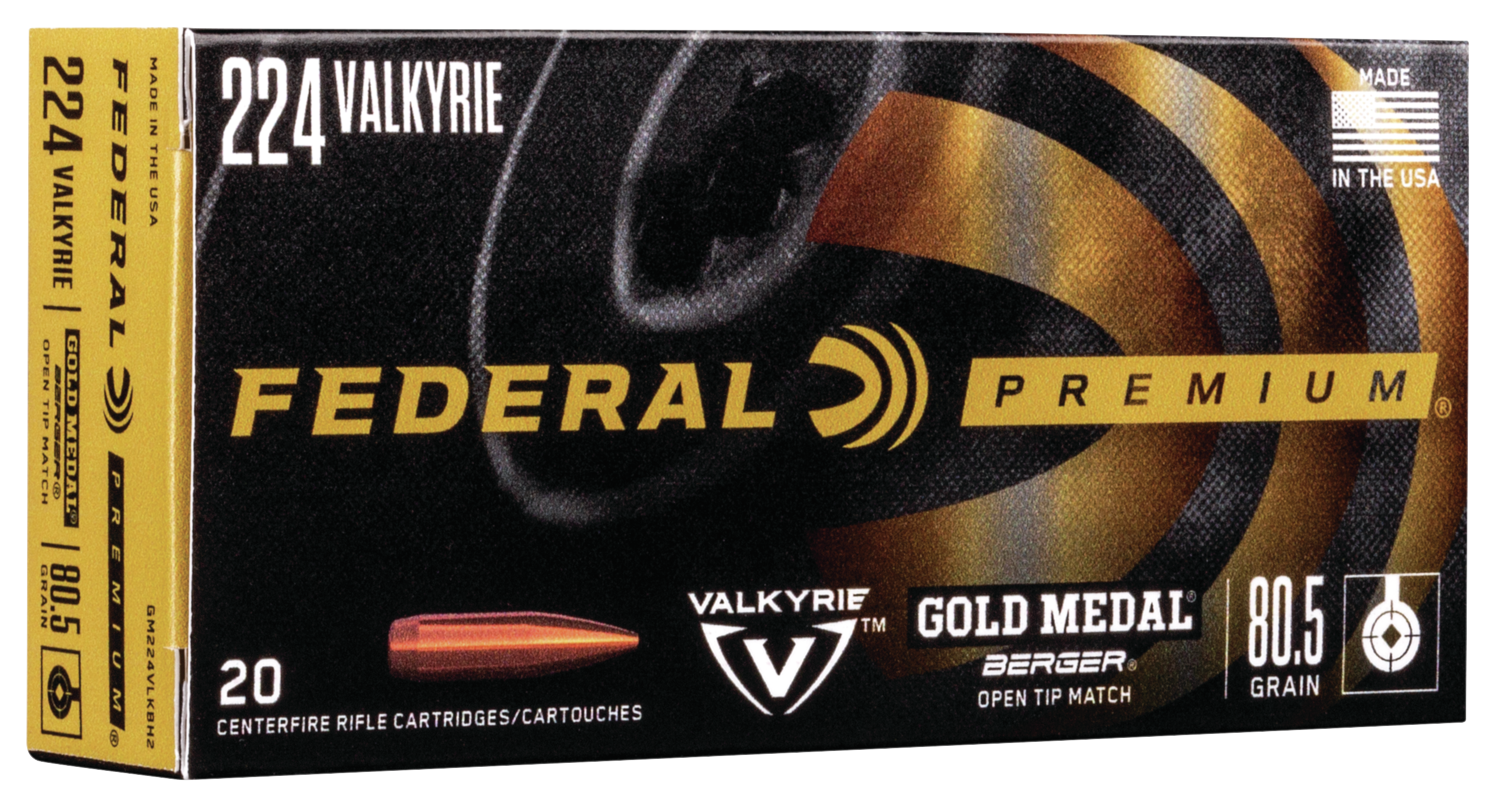 Federal Premium Gold Medal Berger Ammunition 224 Valkyrie 80.5 Grain Berger Open Tip Match