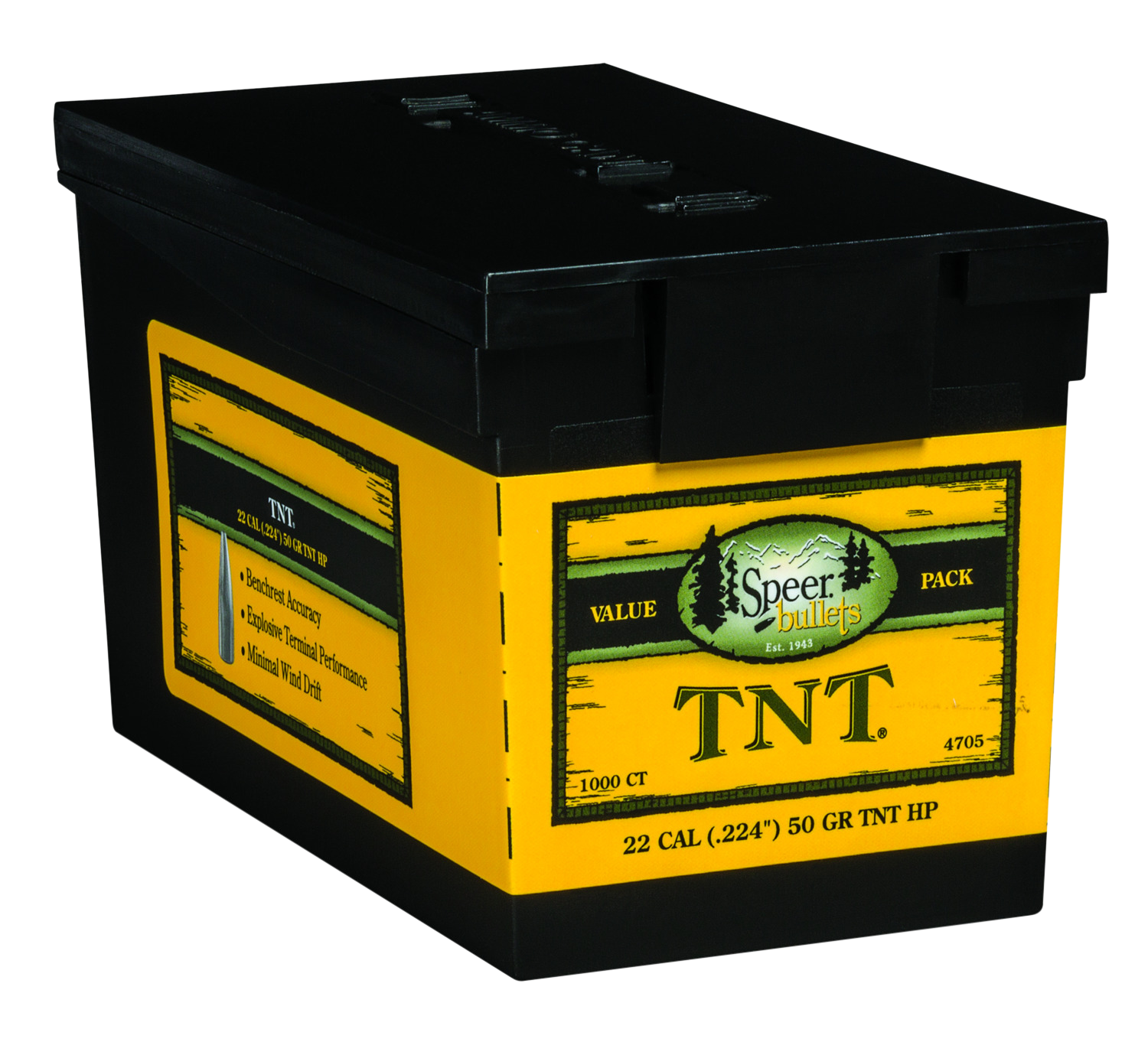 Speer TNT Varmint Bullets 22 Caliber (224 Diameter) 50 Grain Jacketed Hollow Point