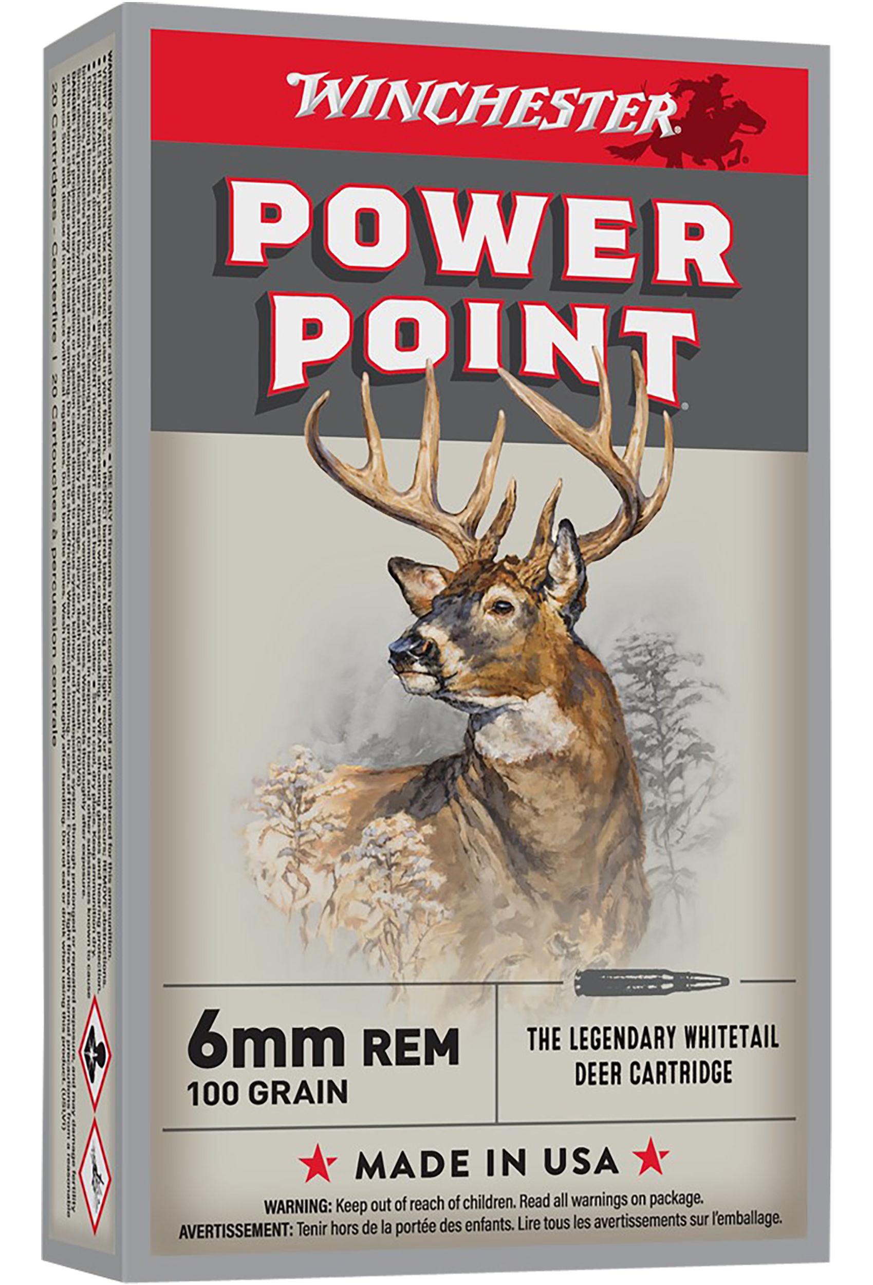 Winchester Power Point Ammunition 6mm Remington 100 Grain Power-Point 20RD