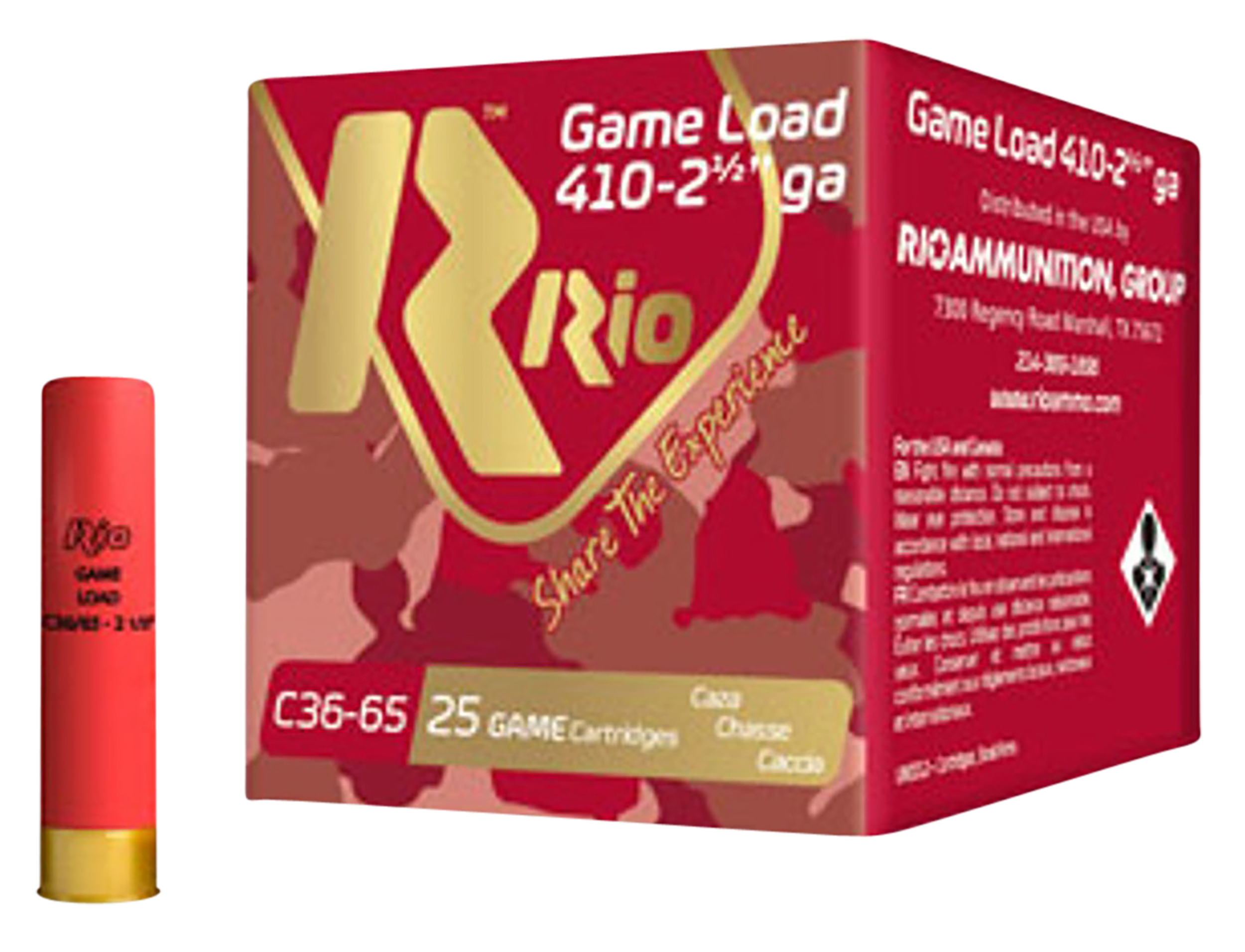 Rio Ammunition RC368 Game Load Heavy Field .410 gauge 2.50" 1/2 oz 8 Shot 25 Per Box/ 10 Cs