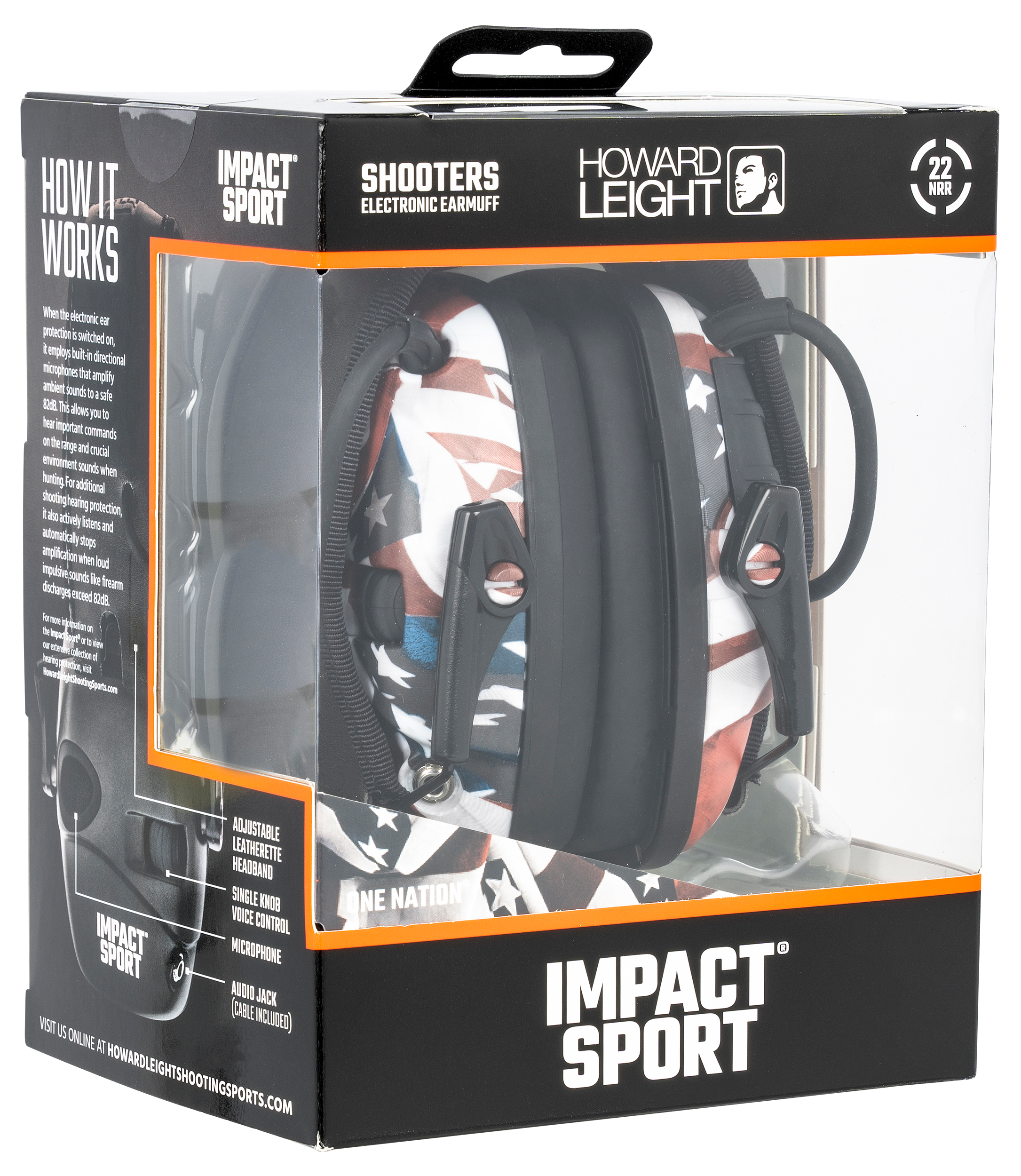 Howard Leight R02530 Impact Sport Electronic Muff 22 dB Over the Head Classic One Nation Adult 1 Pair