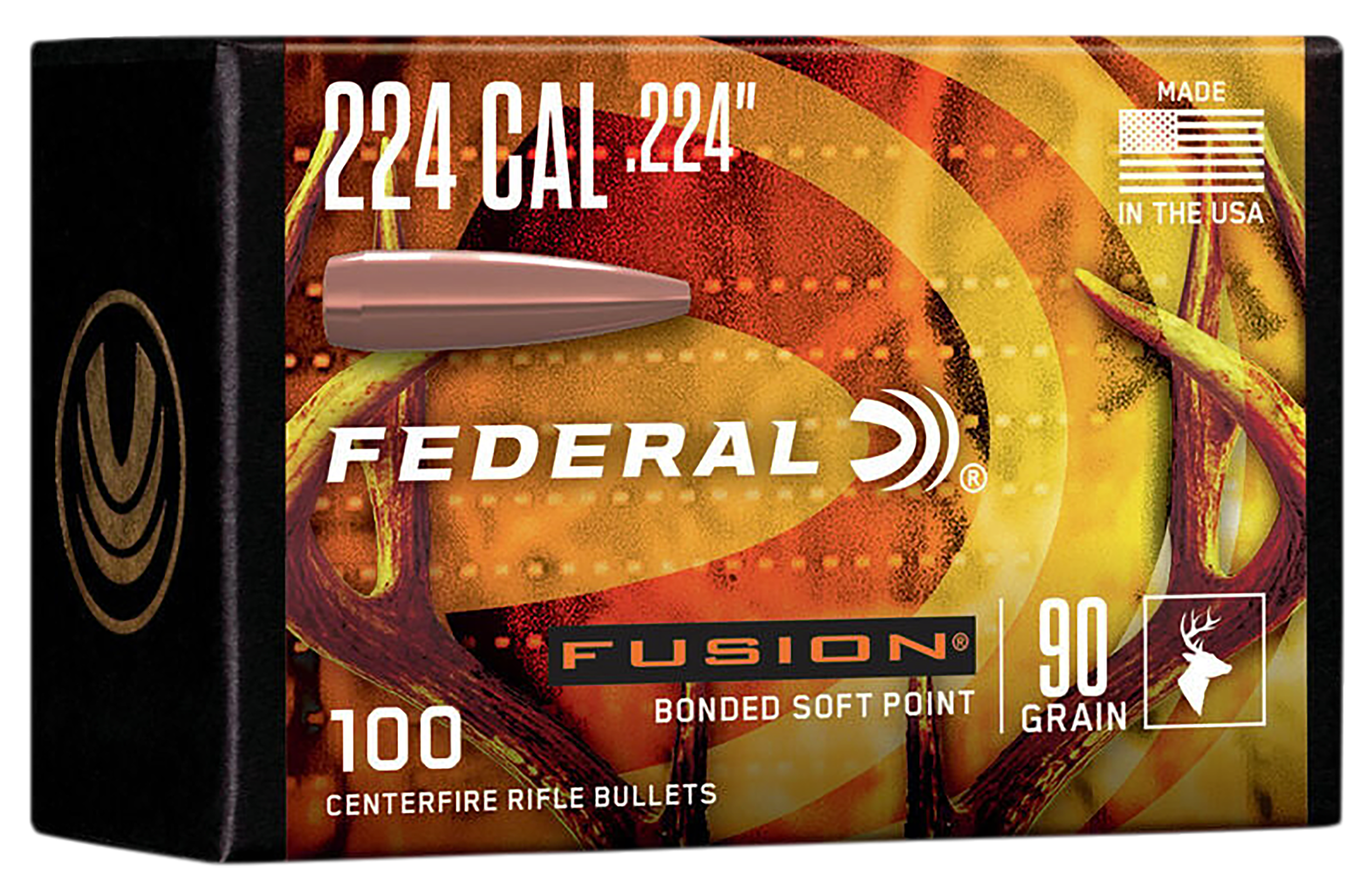 Federal FB224F1 Fusion Component Fusion 224 Cal .224 90 gr Bonded Soft Point 100 Per Box