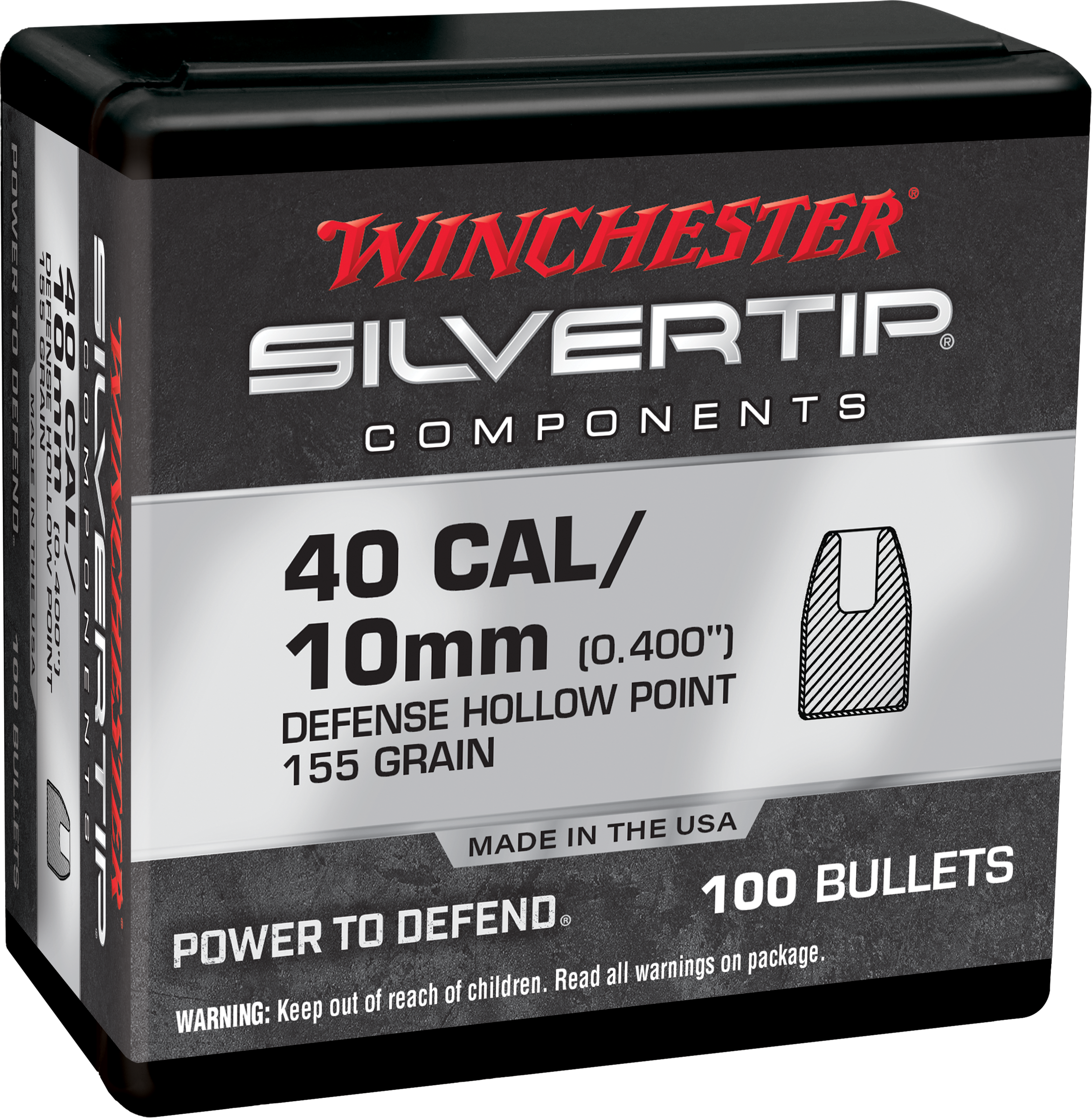 Winchester AmmoCenterfire Handgun Reloading 40 S&W .400 155 gr Silvertip Hollow Point 100 Per Box