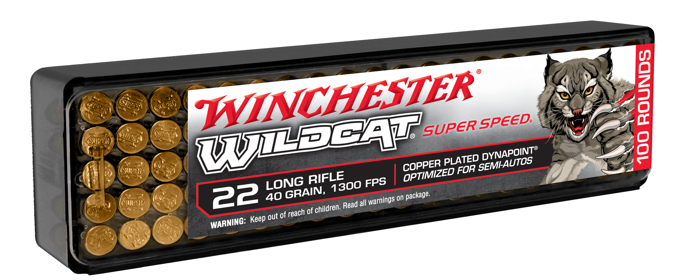 Winchester Wildcat Super Speed Ammunition 22 Long Rifle 40 Grain Plated Hollow Point Box of 100
