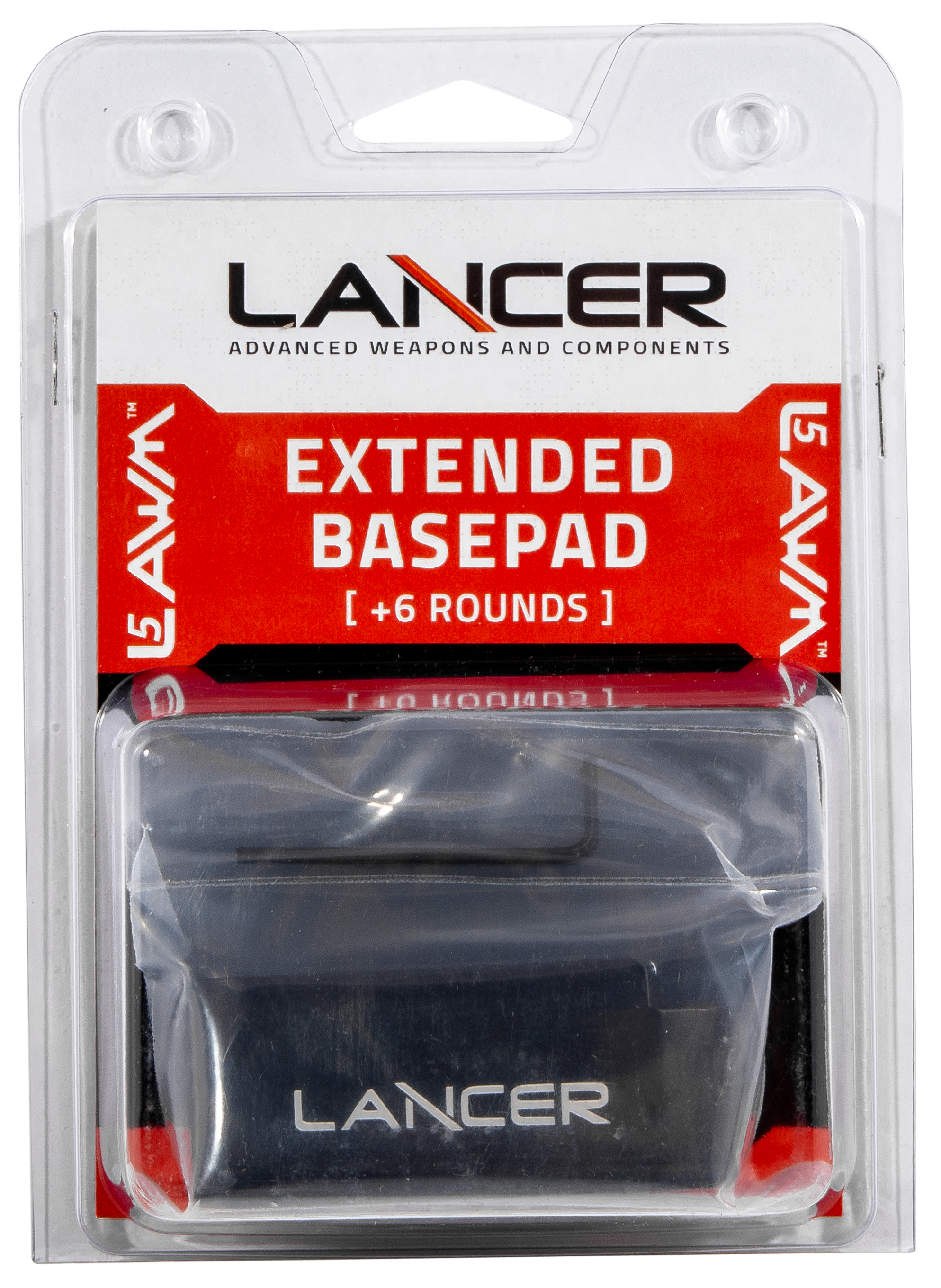 Lancer EXTBP06BLK L5AWM Magazine Base Pad Extended 6rd Compatible w/ Lancer L5 Advance Warfighter Magazine Black Aluminum