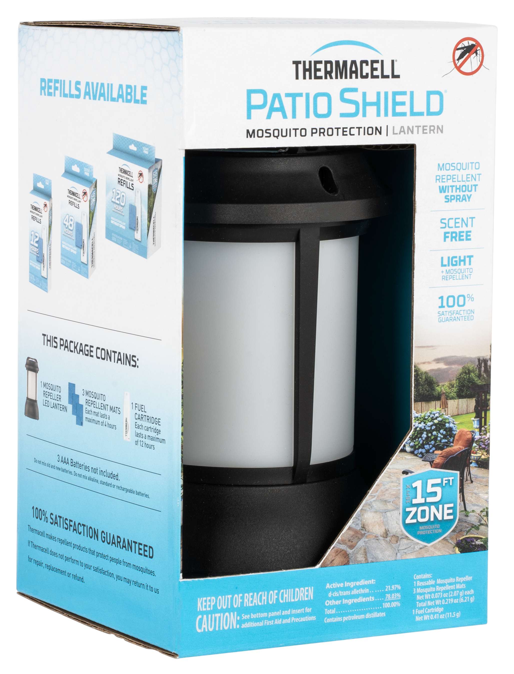 Thermacell PSLL2 Patio Shield Lantern Mosquito Repeller Black Effective 15 ft Odorless Scent Repels Mosquito Effective Up to 12 hrs