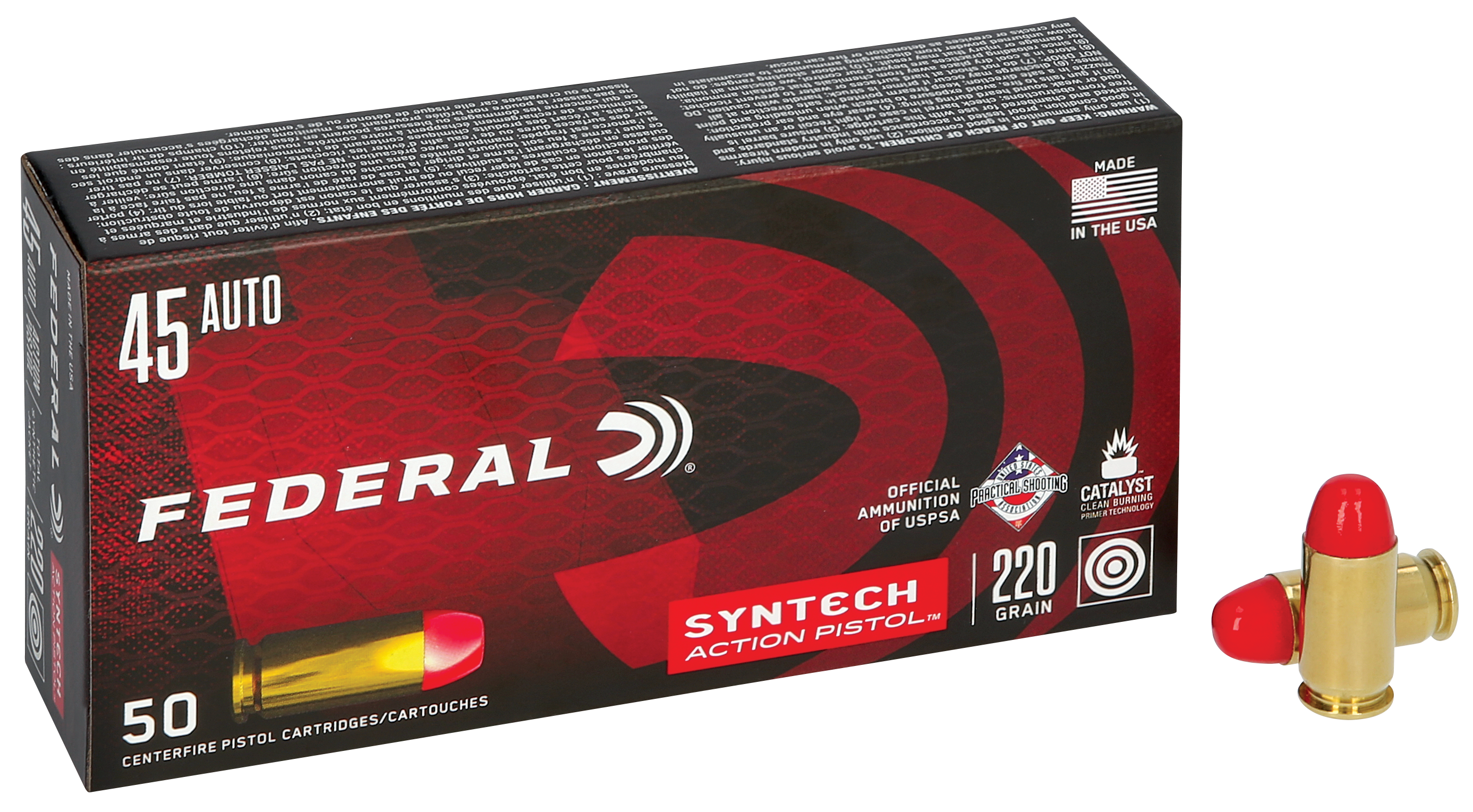 Federal AE45SJAP1 American Eagle Syntech Action Pistol45 ACP 220 gr Total Syntech Jacket Flat Nose (TSF) 50rd Bx