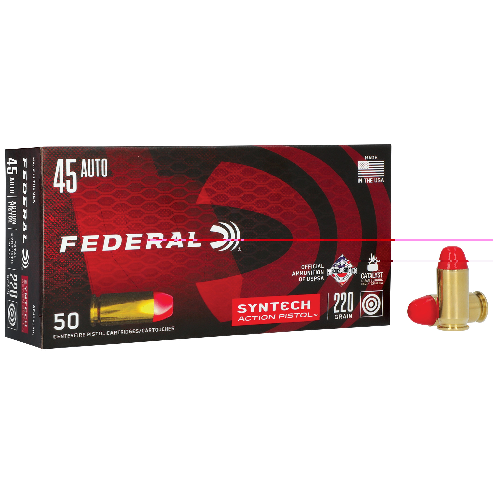 Federal AE45SJAP1 American Eagle Syntech Action Pistol45 ACP 220 gr Total Syntech Jacket Flat Nose (TSF) 50rd Bx