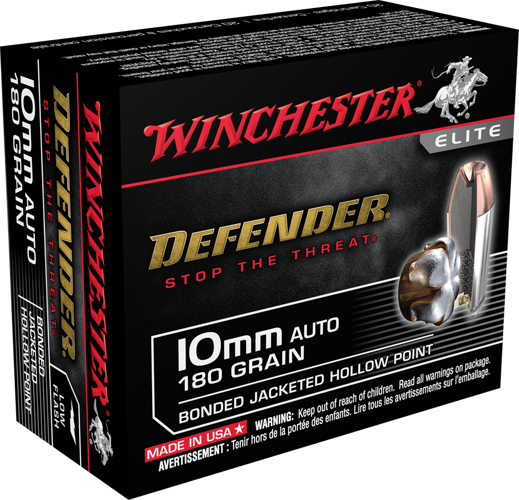 Winchester Ammo S10MMPDB Defender Elite 10mm Auto 180 gr Bonded Jacket Hollow Point 20 Per Box/ 10 Cs