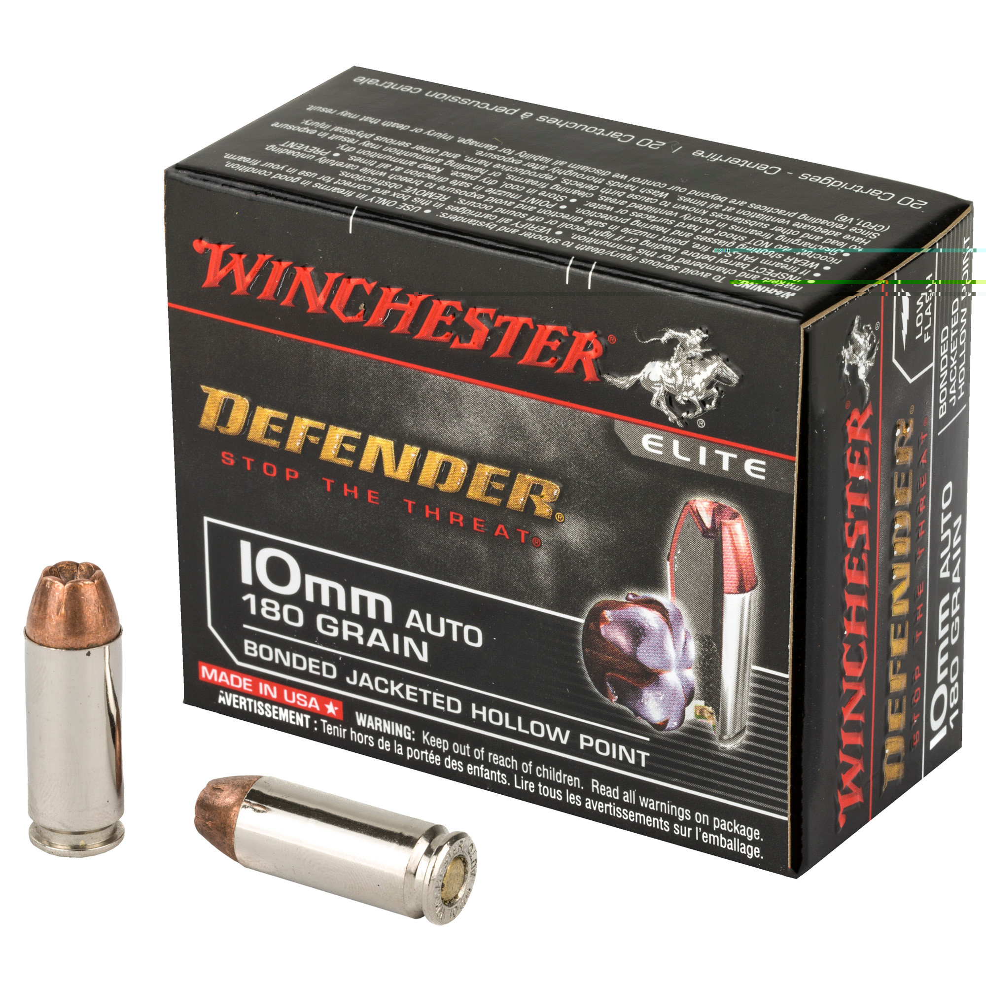 Winchester Ammo S10MMPDB Defender Elite 10mm Auto 180 gr Bonded Jacket Hollow Point 20 Per Box/ 10 Cs