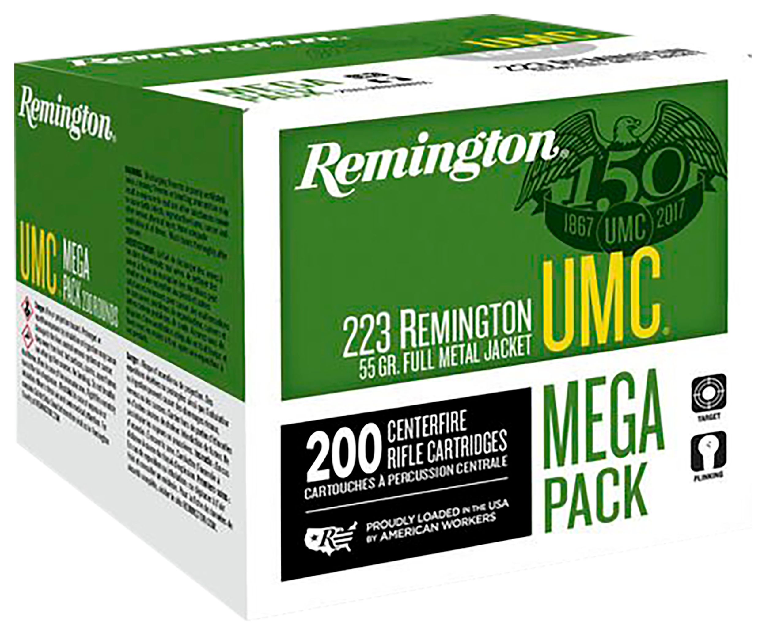 Remington Ammunition 23683 UMC Mega Pack 223 Rem 55 gr FMJ200 Per Box/ 4 Cs