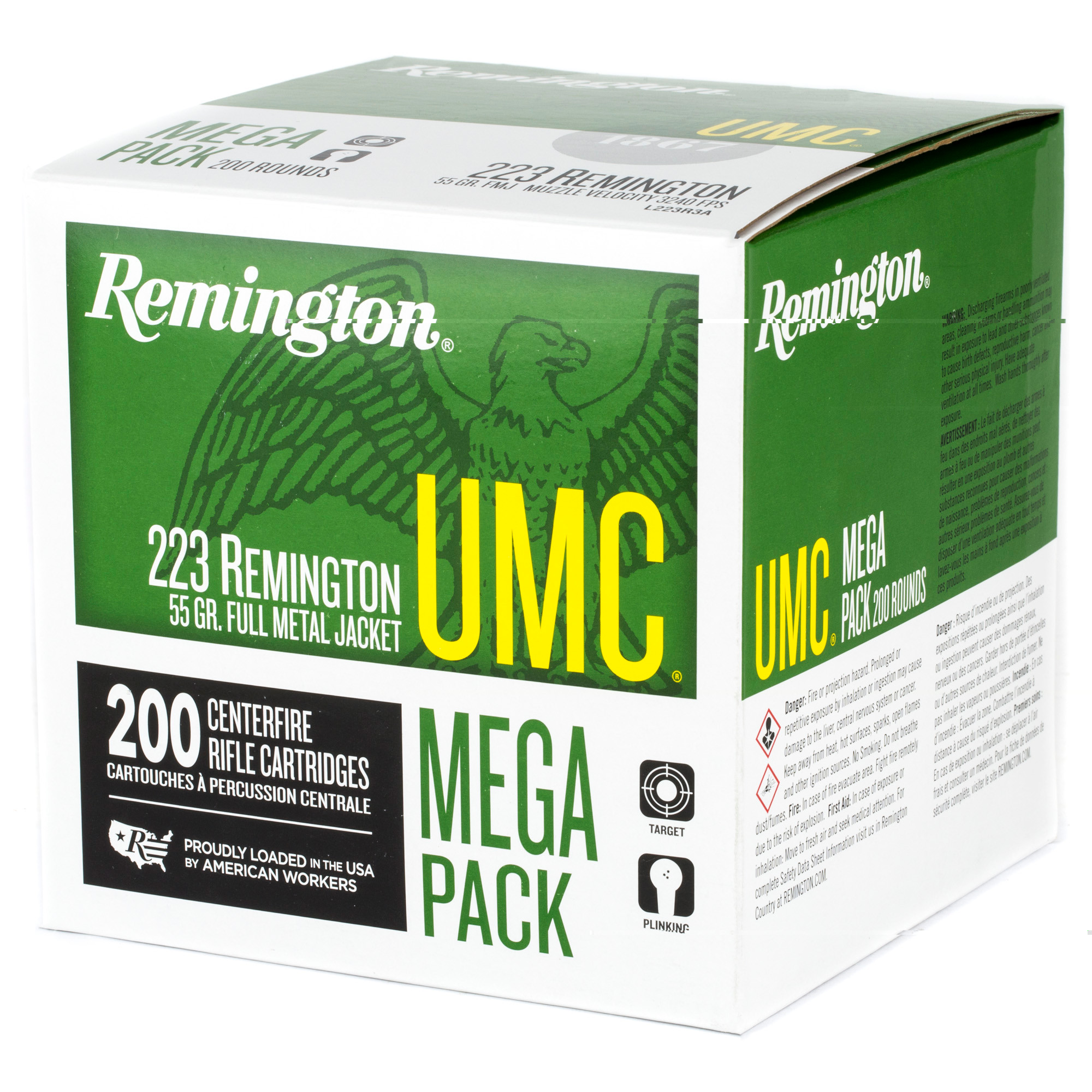 Remington Ammunition 23683 UMC Mega Pack 223 Rem 55 gr FMJ200 Per Box/ 4 Cs