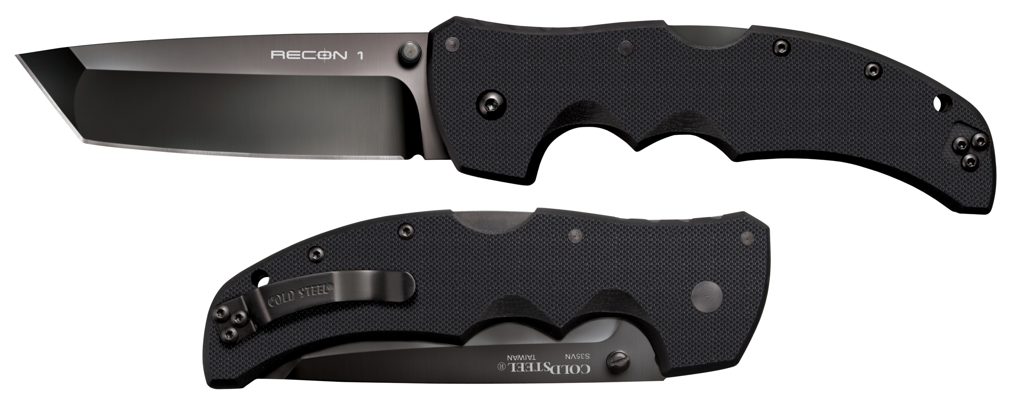 Cold Steel CS27BT Recon 1 4" Folding Tanto Plain DLC Coated American S35VN Blade/ Black Textured G10 Handle Includes Pocket Clip