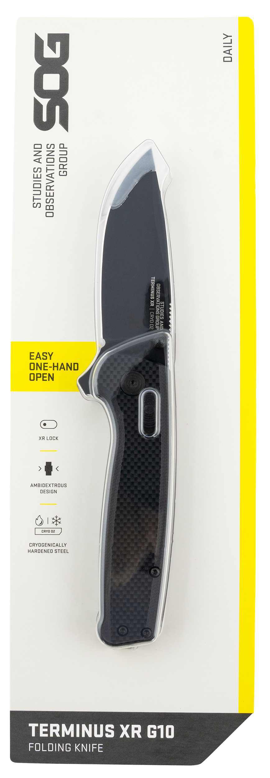 S.O.G SOGTM1027CP Terminus XR 2.95" Folding Clip Point Plain Black TiNi D2 Steel Blade Black G10 Handle Includes Pocket Clip