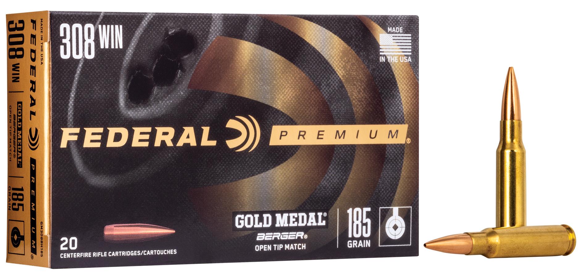 Federal Premium Gold Medal Berger Ammunition 308 Winchester 185 Grain Berger Juggernaut Open Tip Match 20RD