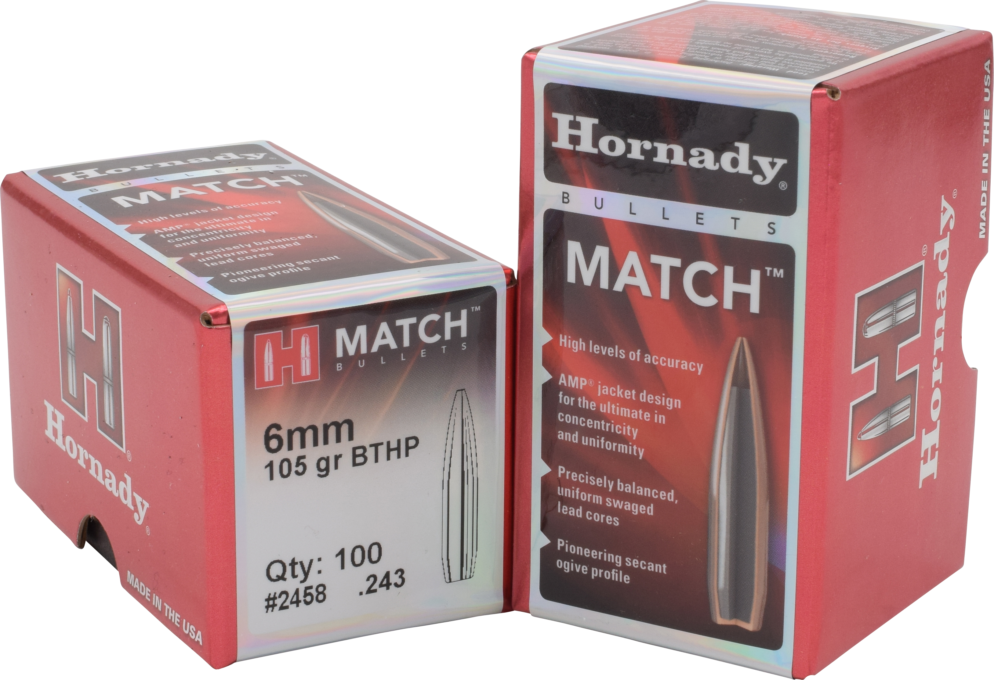 Hornady Match Bullets 243 Caliber, 6mm (243 Diameter) 105 Grain Hollow Point Boat Tail