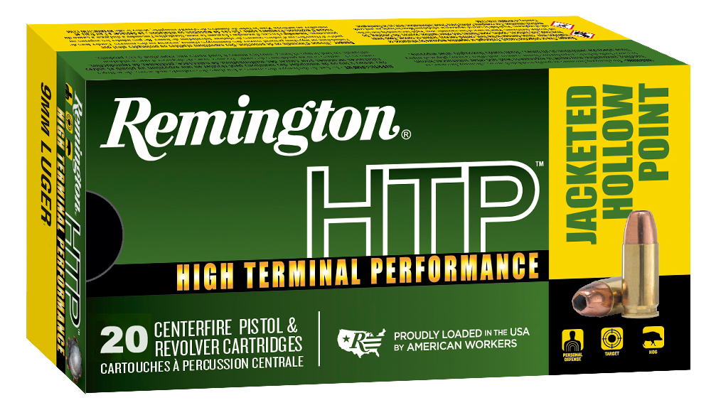 Remington Ammunition 28295 HTP Defense 9mm Luger 147 gr Jacketed Hollow Point (JHP) 20rd Bx