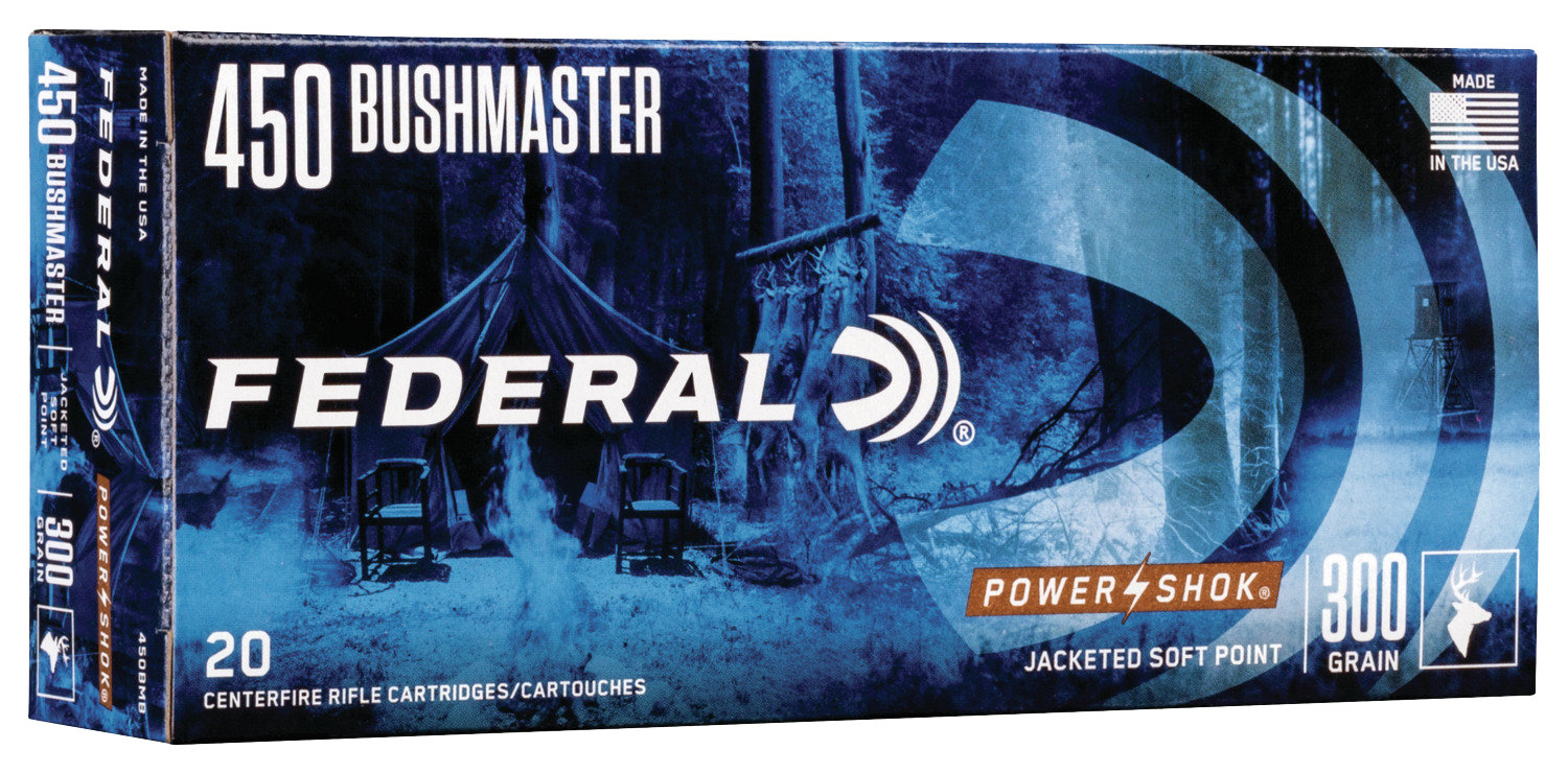 Federal Power-Shok Ammunition 450 Bushmaster 300 Grain Jacketed Hollow Point 20RD