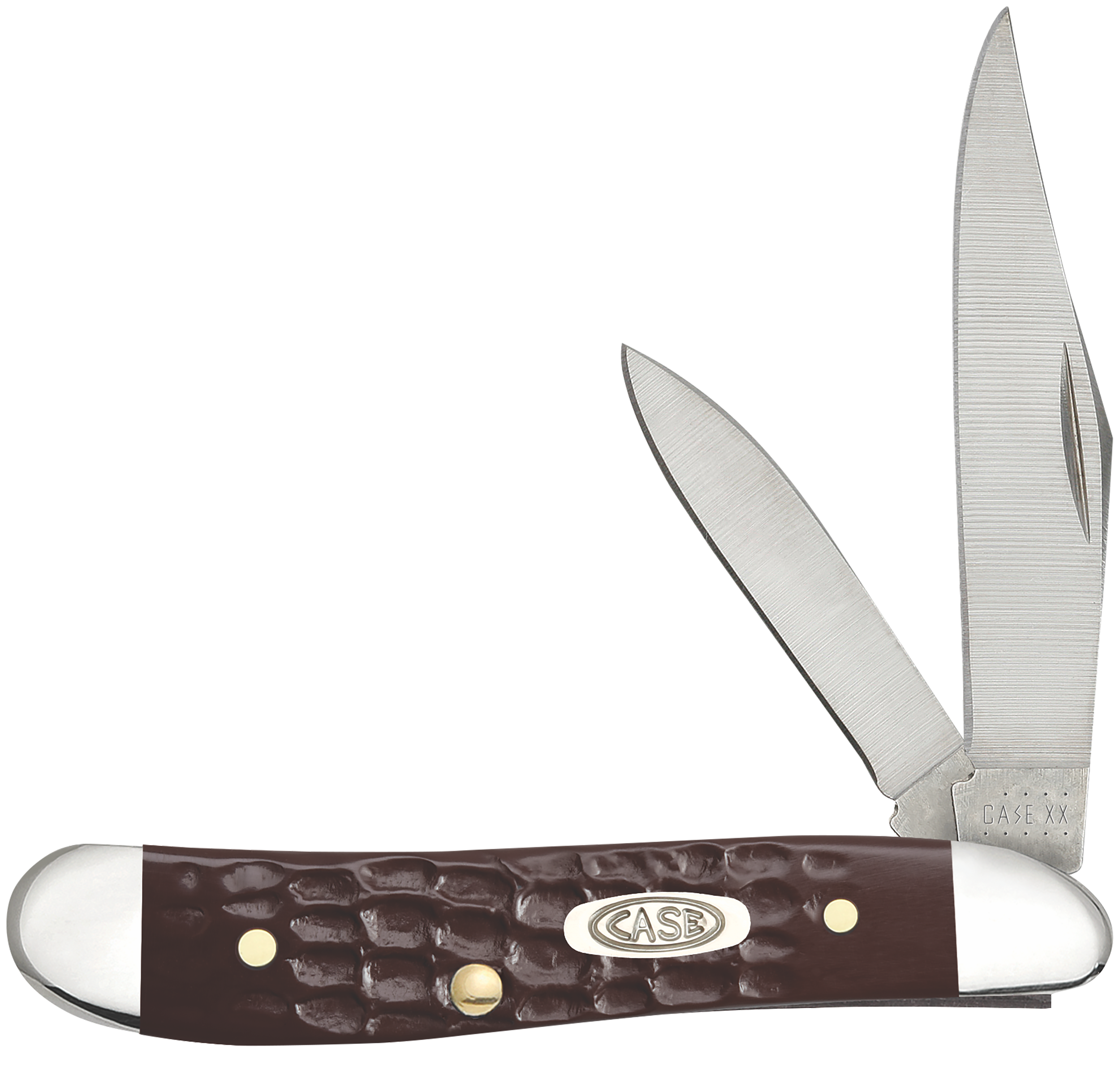Case 00046 Peanut2.10"/1.53" Folding Clip/Pen Plain As-Ground Tru-Sharp SS Blade/Brown Jigged Synthetic Handle