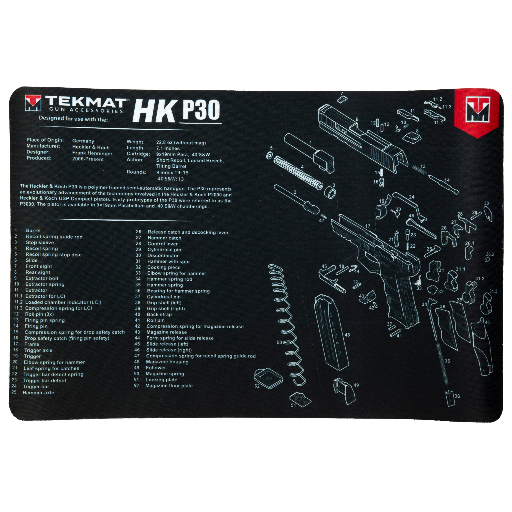 TekMat TEKR17HKP30 Original Cleaning Mat HK P30 Parts Diagram 11" x 17"""