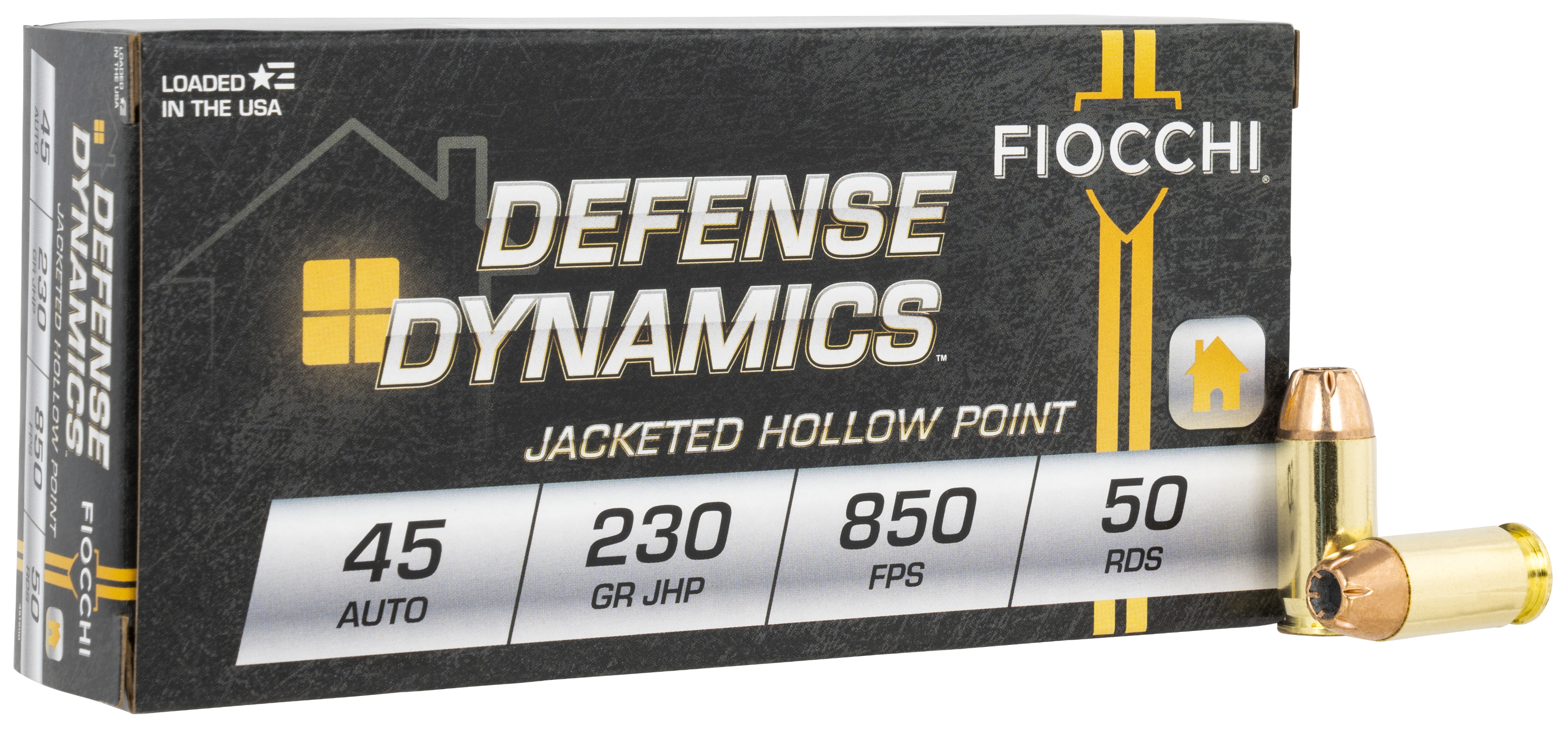 Fiocchi Defense Dynamics Ammunition 45 ACP 230 Grain Jacketed Hollow Point Box of 50