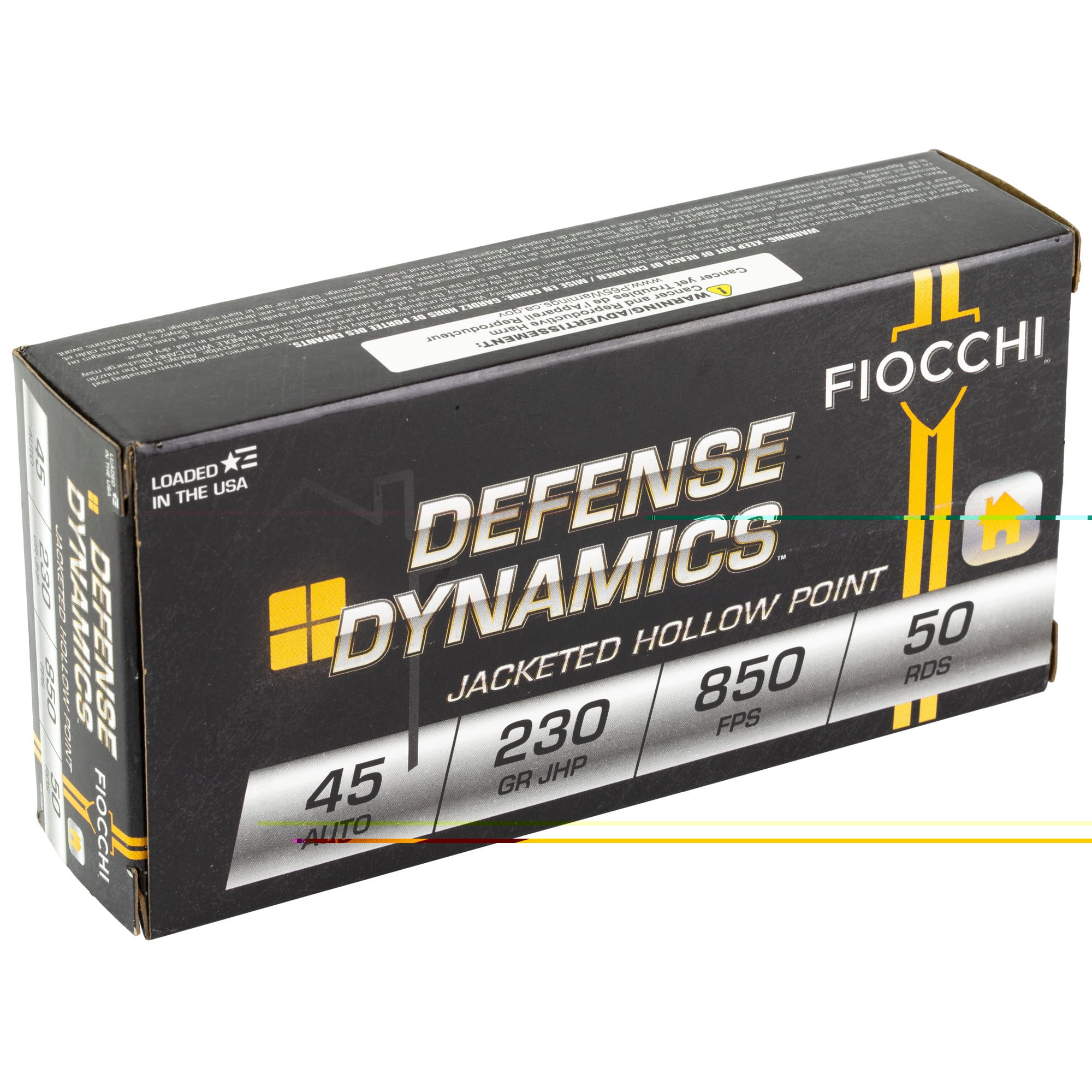 Fiocchi Defense Dynamics Ammunition 45 ACP 230 Grain Jacketed Hollow Point Box of 50