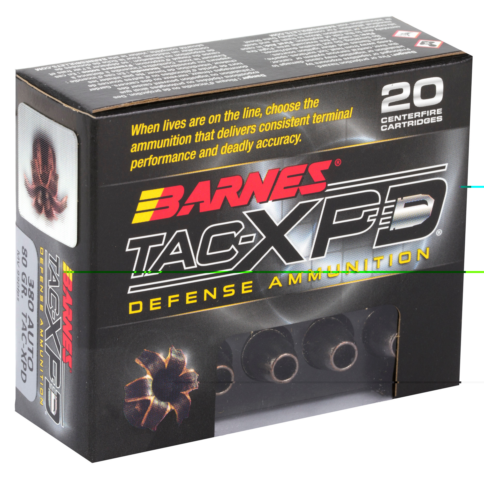 Barnes TAC-XPD Ammunition 380 ACP 80 Grain TAC-XP Hollow Point Lead-Free 20RD