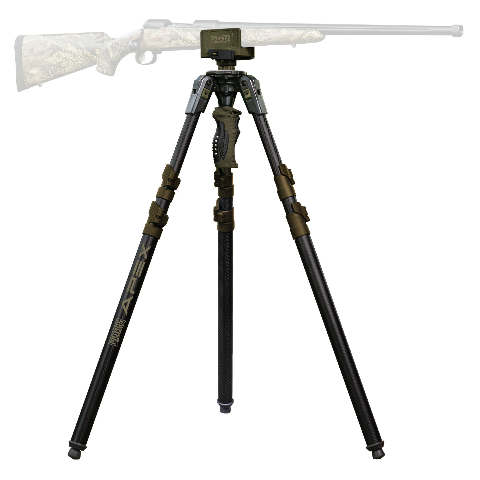 Primos 65900 Trigger Stick Apex Tripod made of Aluminum with Carbon Fiber/Flat Dark Earth Accent Finish, 28"-62" Vertical Adjustment & Rubber Feet