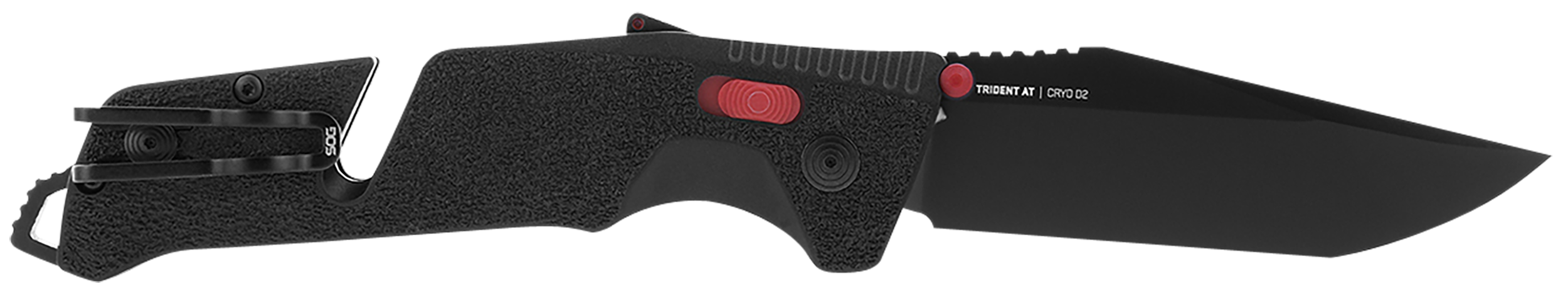S.O.G SOG11120441 Trident AT 3.70" Folding Tanto Plain Black TiNi Cryo D2 Steel Blade/Black w/Red Accents GRN Handle Features Line Cutter/Glass Breaker