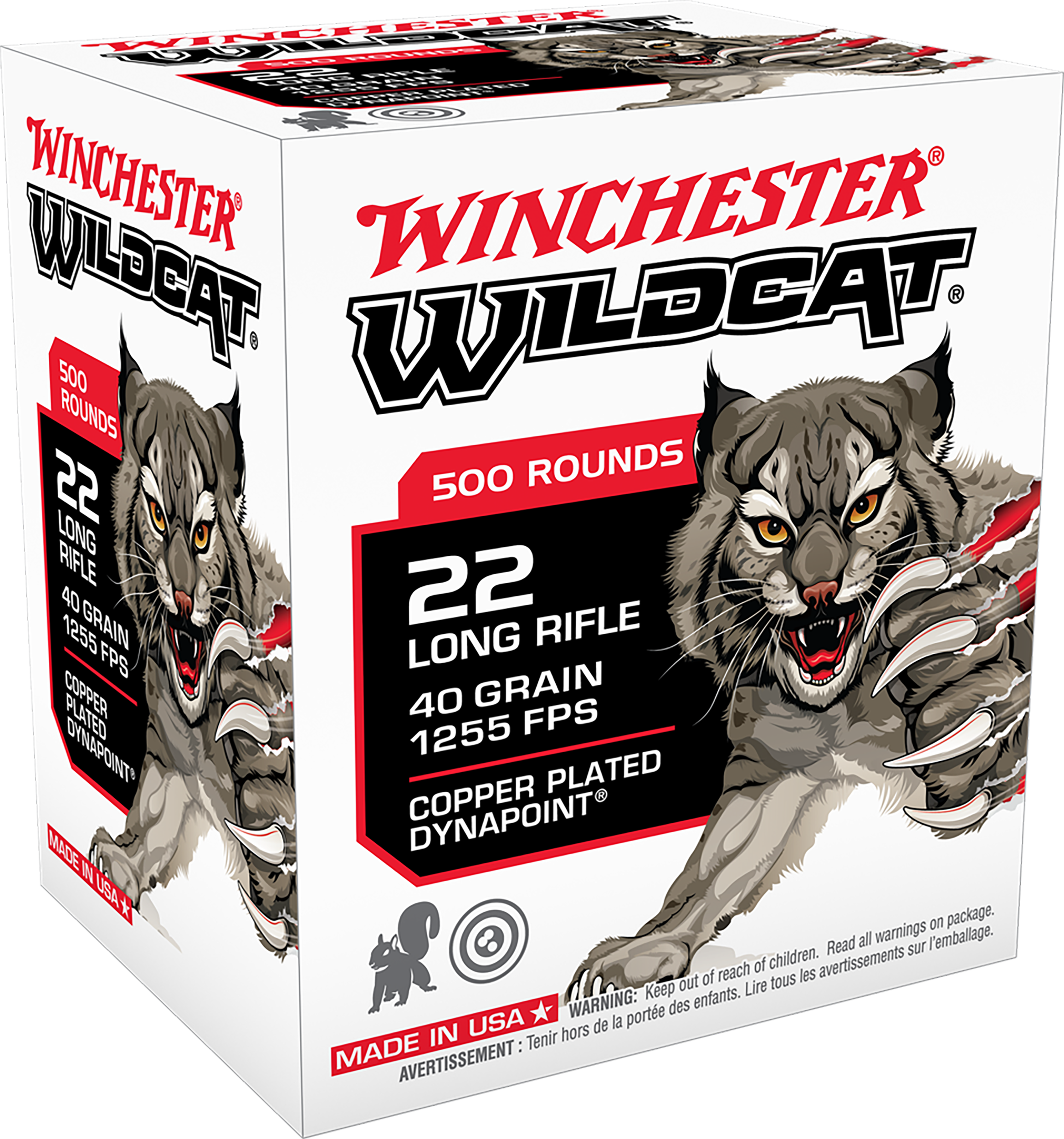 Winchester Wildcat Dynapoint Ammunition 22 Long Rifle 40 Grain Plated Hollow Point Box of 500 Bulk