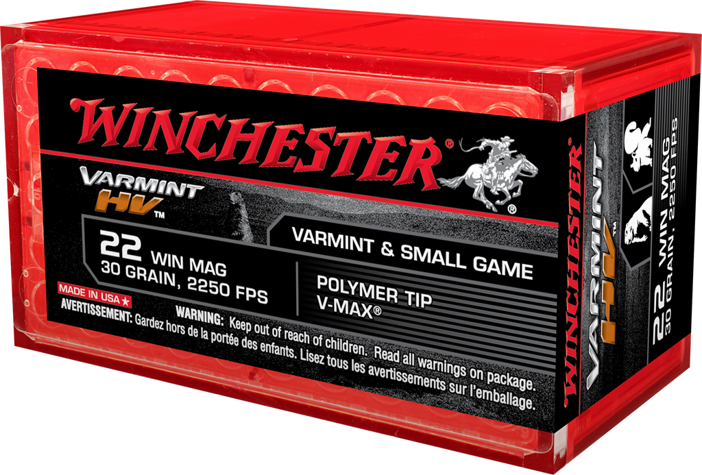 Winchester Varmint High Velocity Ammunition 22 Winchester Magnum Rimfire (WMR) 30 Grain Hornady V-MAX