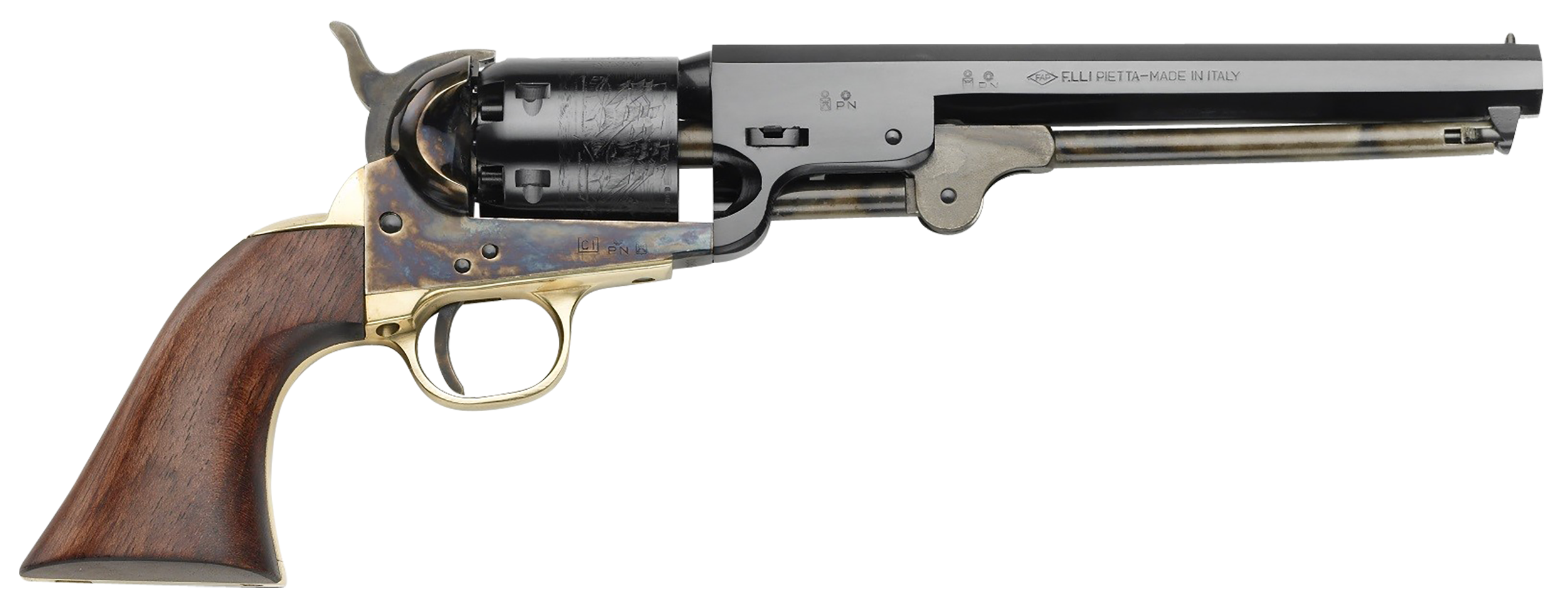 Pietta PF51CH44712 1851 Navy 44 Cal 7.37" 6 Shot Color Case Hardened Steel Frame Blued Cylinder 7 Octagon Barrel w/Walnut Grip