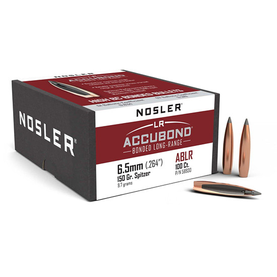 Nosler AccuBond Long Range Bullets 264 Caliber, 6.5mm (264 Diameter) 150 Grain Bonded Spitzer Boat Tail Box of 100