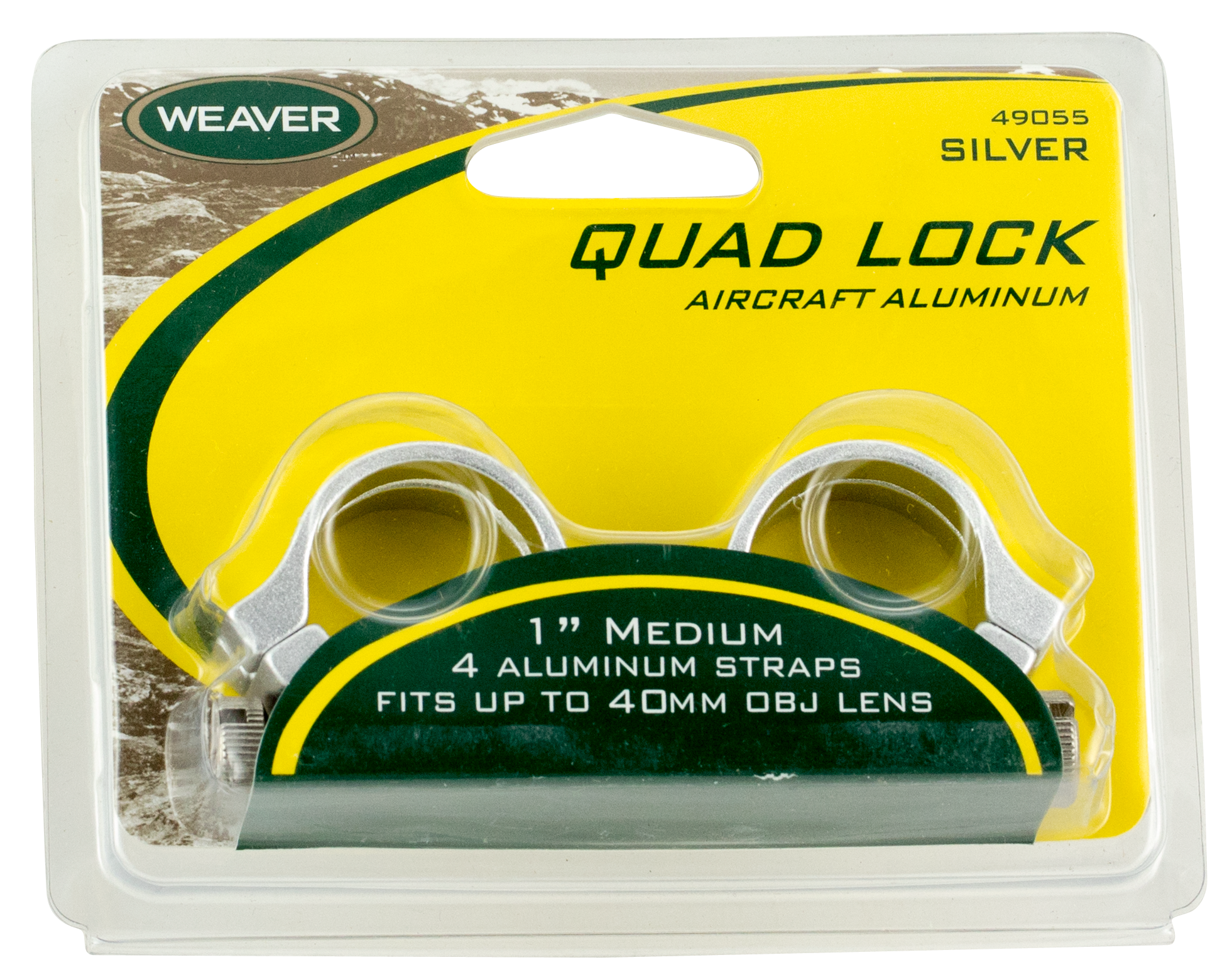 Weaver Quad Lock Detachable 1" Rings Silver, Medium, Aluminum
