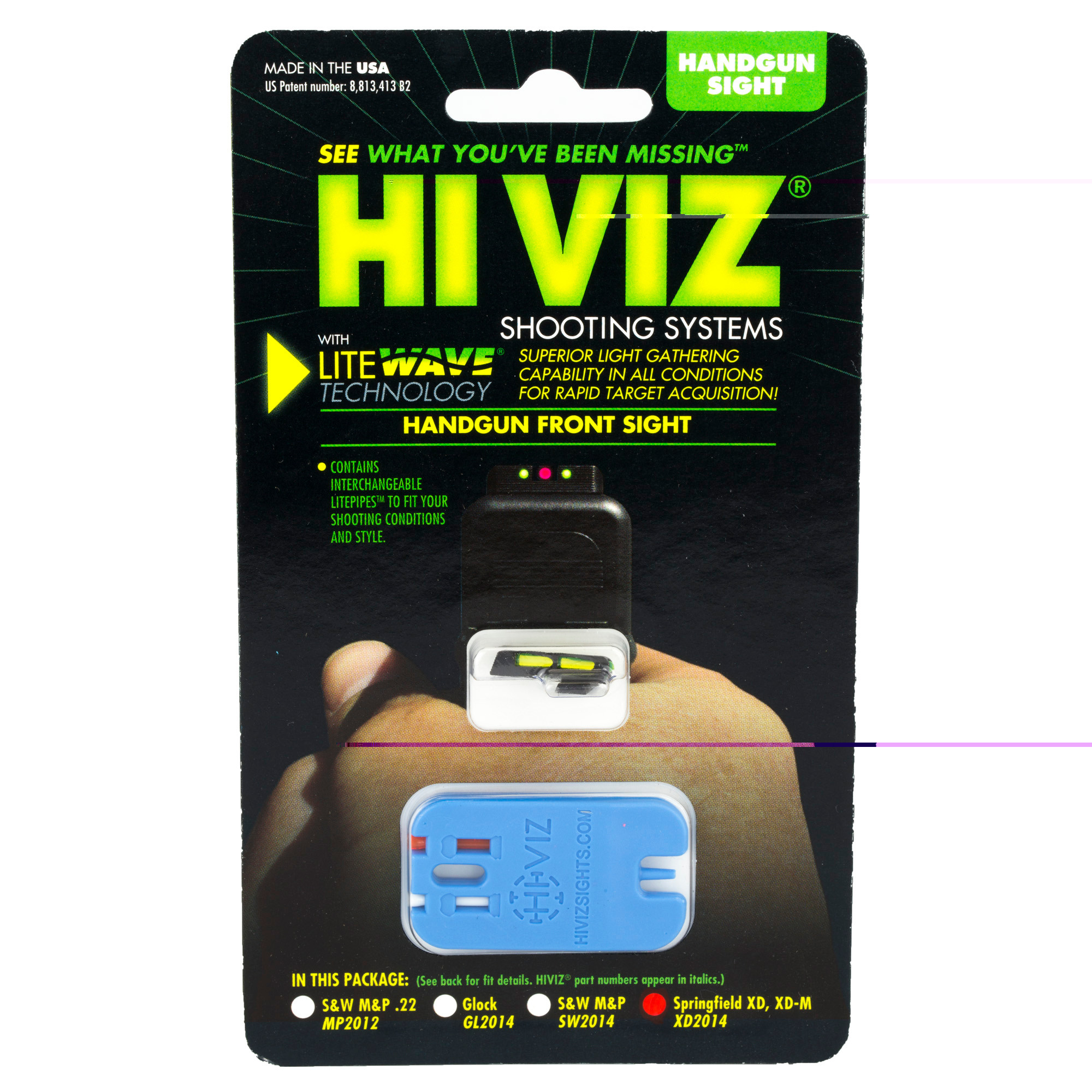 HIVIZ Front Sight Springfield XD, XD-M Fiber Optic 3 Interchangeable Lite Pipes